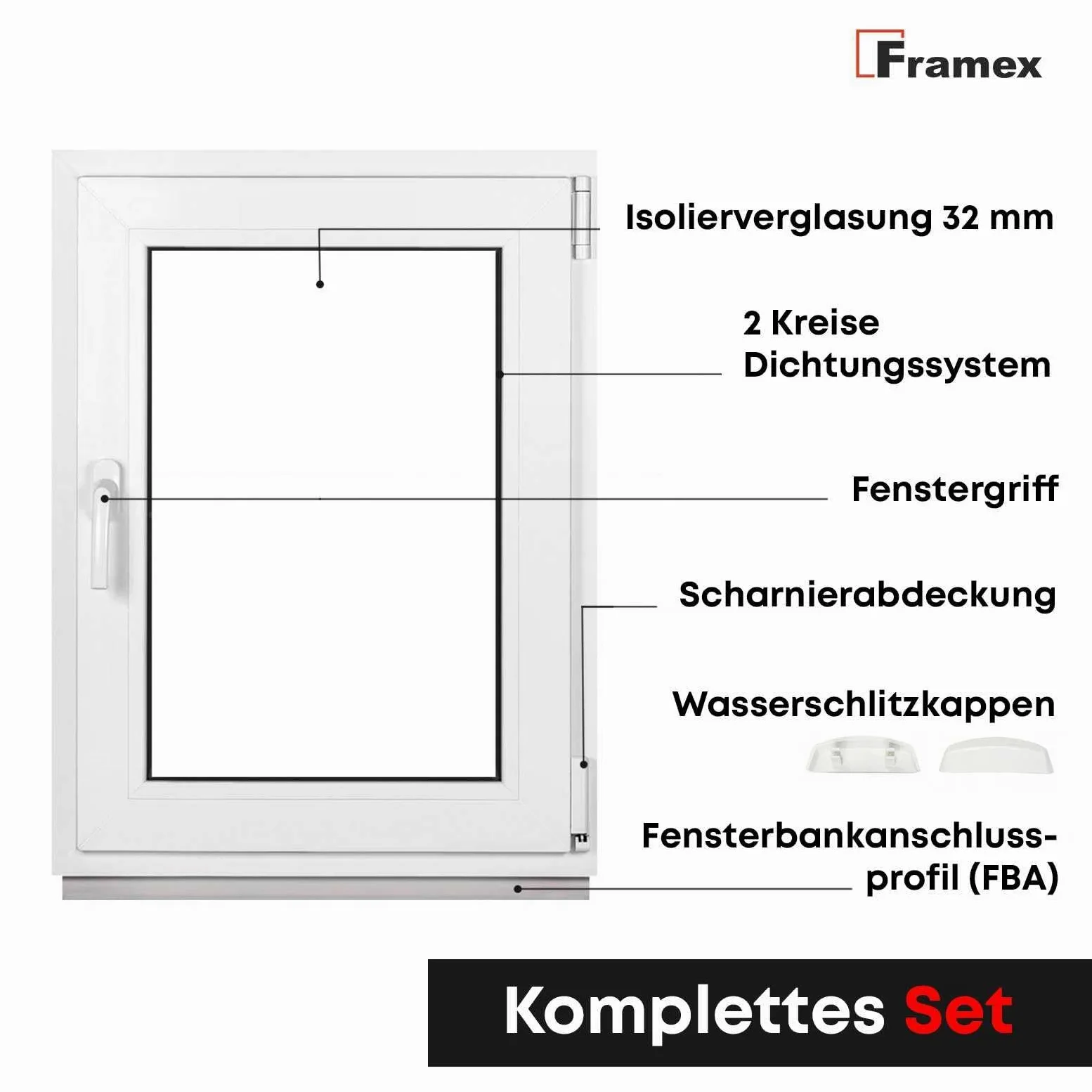 Finestra Seminterrata Piccola in PVC Bianco, Larghezza x Altezza 100 x 50 cm (1000 x 500 mm), Doppi Vetri (32 mm), Anta-Ribalta, Girevole DIN Destra – Premium