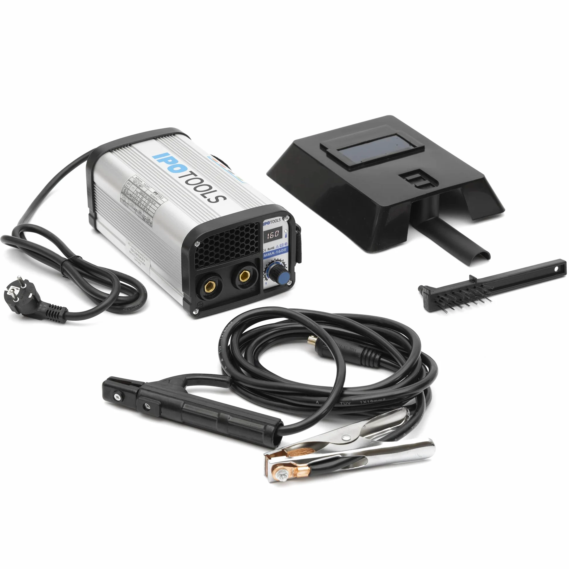 Saldatrice ad arco IPOTOOLS MMA-160R - Saldatrice ad arco DC MMA Inverter con 160 A/Display digitale / 230 V/Antistick/Hot Start/Arc-Force / 7 anni di garanzia