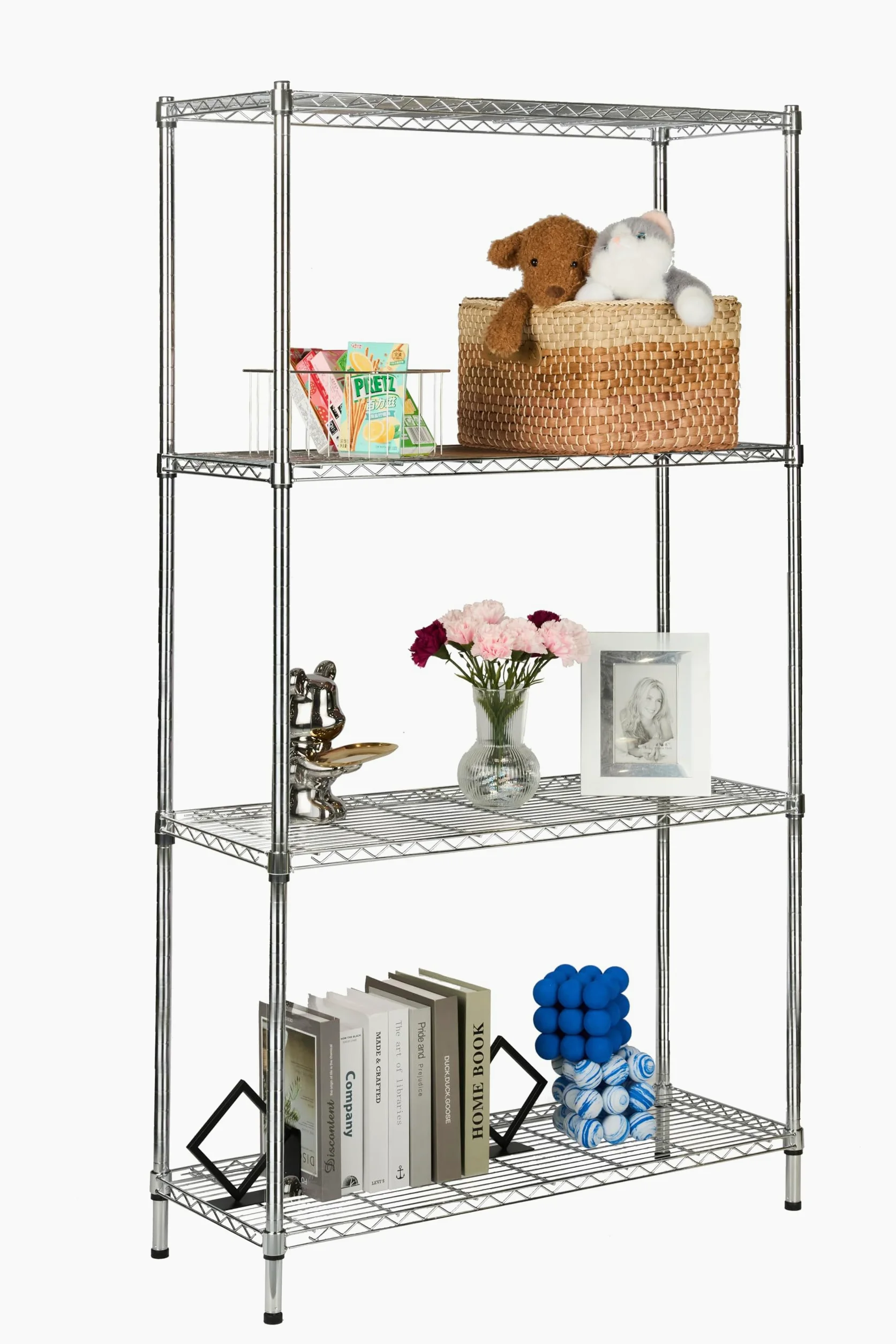 Scaffale con ripiani a griglia Everest, in metallo, portata circa 70 kg per ripiano. Sistema di stoccaggio multifunzionale, cromato, disponibile in diverse dimensioni (90 x 35 x 160 cm, 4 ripiani)