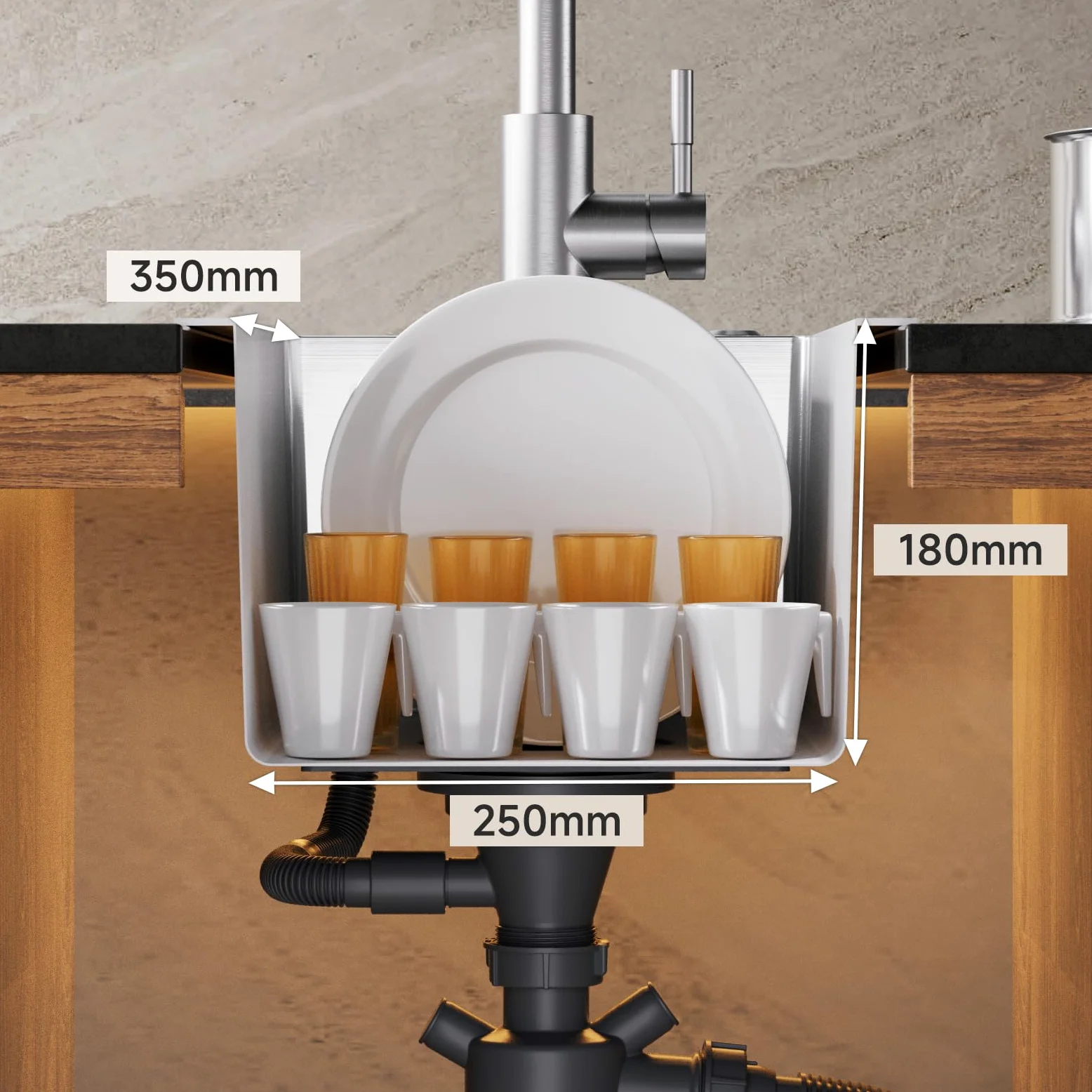 CECIPA Lavello Cucina 1 Vasca 30 x 45cm, Lavandino Cucina in Acciaio Inox quadrato, Lavabo Piccolo Montaggio Incasso o Superiore, Superficie Spazzolata, con Sifone