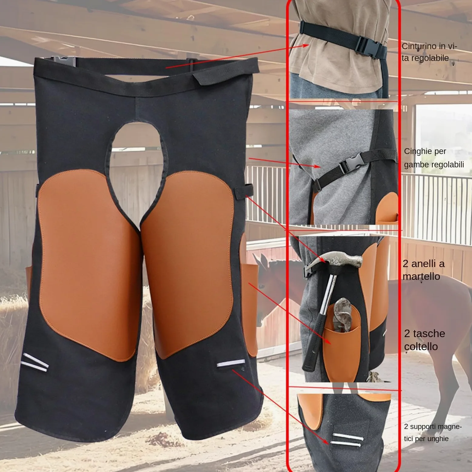 Generico Grembiule da Mascalcia - Protezione Regolabile e Resistente con 2 Tasche Attrezzi - Grembiule Da Saldatore - per Carpentiere Meccanico Addetto ai Macchinari Vigile