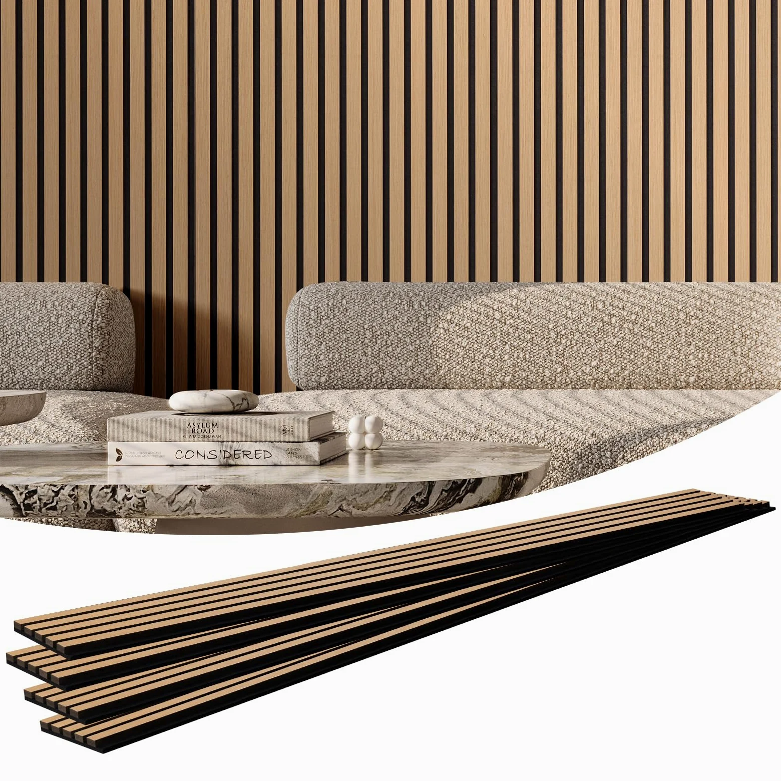 VEVOR Pannelli Acustici a Doghe in Legno 2400 x 200 mm Pannelli da Parete in Legno MDF con Accenti per Decorazione Pareti Interne, Pannelli da Parete in Finto Legno, Riduzione di Rumore, Rovere Chiaro