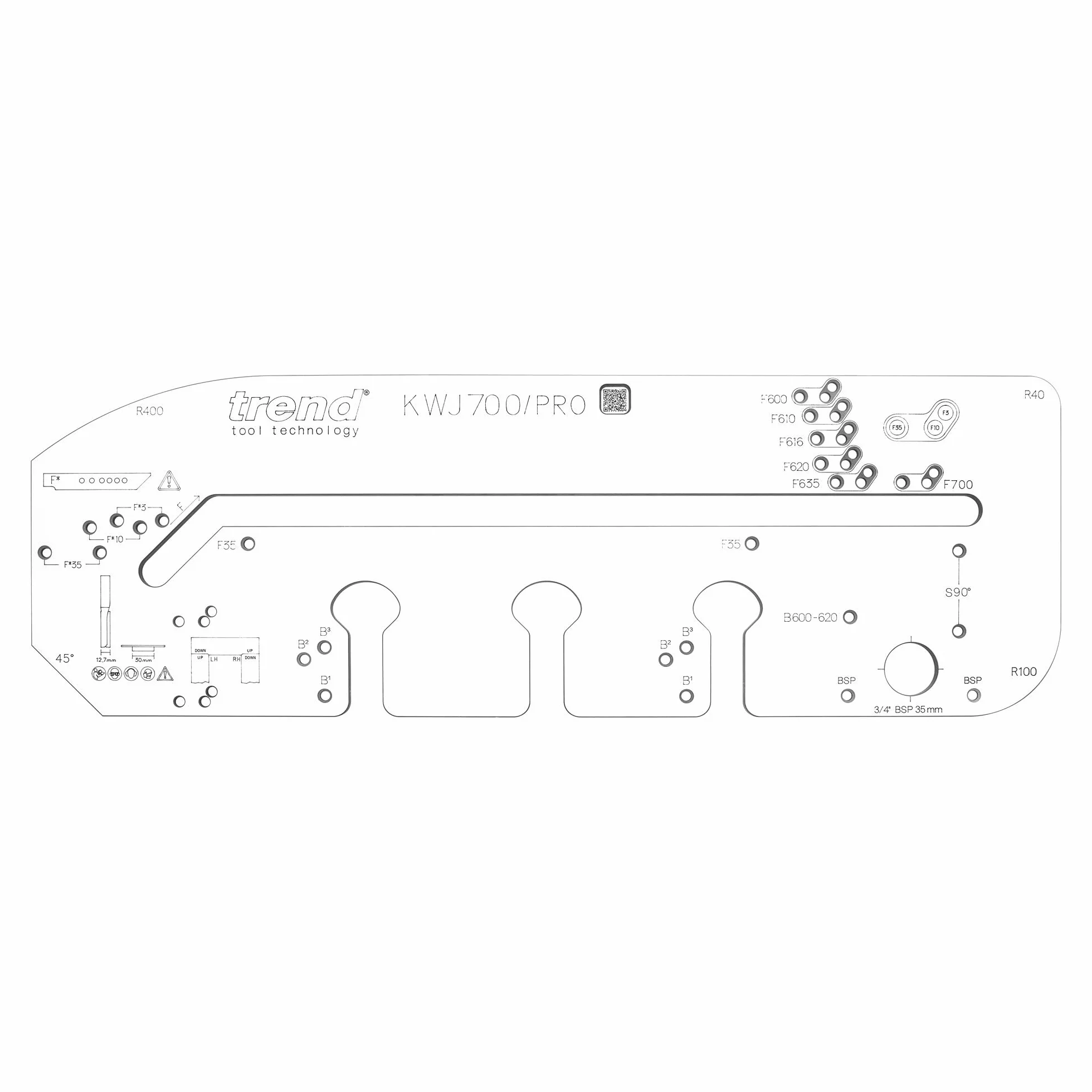 Trend Professional Plantilla Multi-Materiale per Giunzioni a Mitra Mason, Fino a 700mm di Larghezza, Allineamento Bordo Anteriore, KWJ700/PRO
