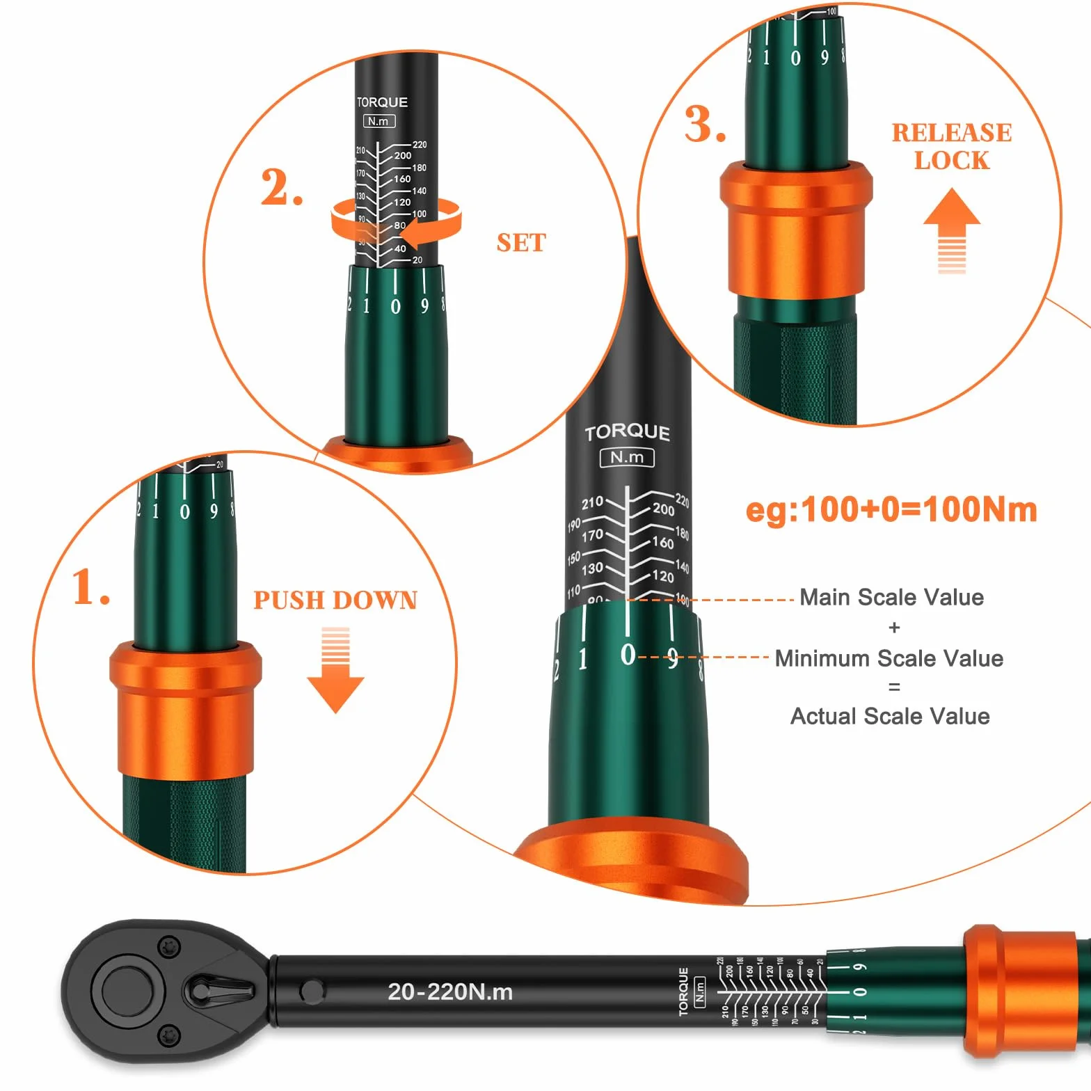 Chiave Dinamometrica 1/2, 20-220Nm, 72 Denti Cricchetto Reversibile Chiave Dinamometrica Auto, Precisione ± 3%, per Riparazione e Manutenzione di Moto, Auto, Camion