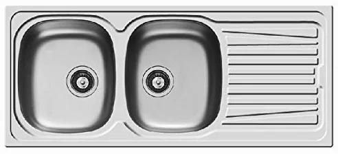 Pyramis Lavello 116x50 in Acciaio Inox lavandino 2 vasche Sinistra con gocciolatoio lavabo + PILETTA 3,5''