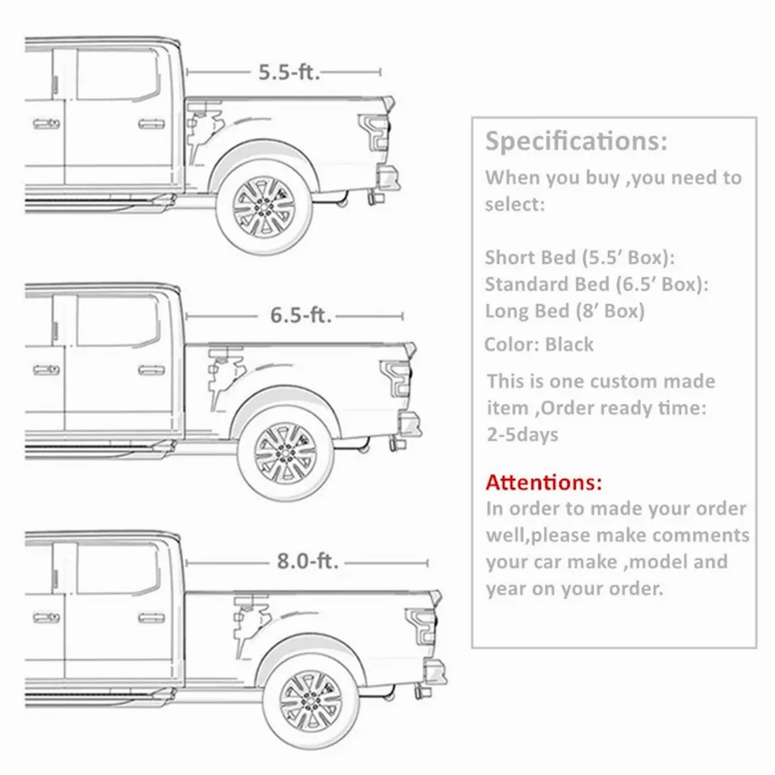 Telo Per Cassone Per Camion Copricassone for camioncino impermeabile Per Sicurezza Delle Merci(Black,5.5-ft. Bed)