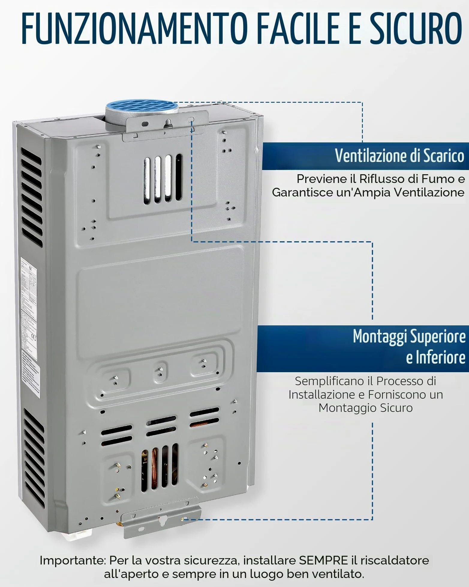 CO-Z 18L/min Scaldabagno a Gas GPL con Modalità Inverno ed Estate 30.6 kW Caldaia a Gas GPL a Parete senza Serbatoio Scaldabagno a Gas Butano con Anima in Rame e Display a LED