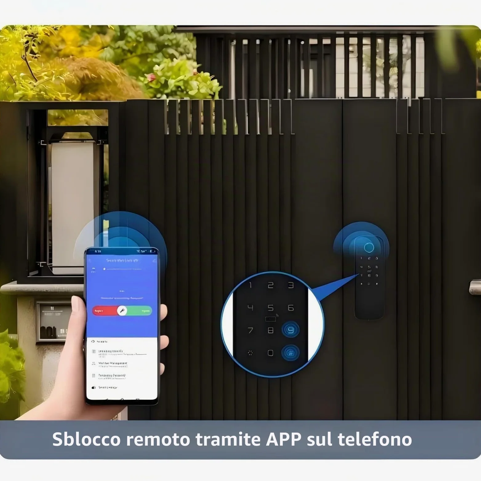 Serratura Smart da Esterno Impermeabile IP66 - Accesso con Impronta Digitale e Tessera su Entrambi i Lati - 5-in-1 con WiFi per Cancelli da Giardino (Nero)