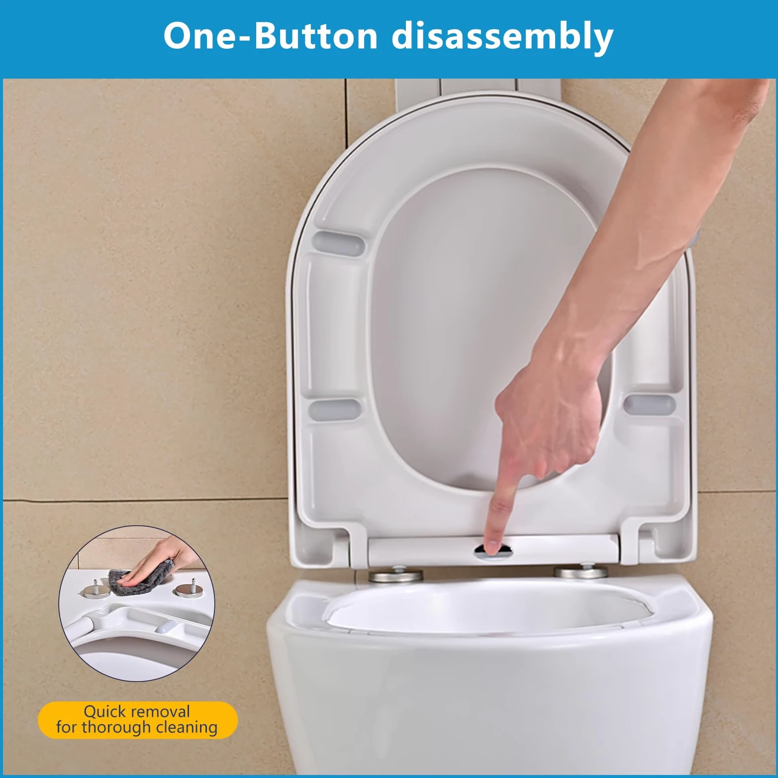 YEAUPE PRO Tavoletta WC Universale D Forma [LUNGO],Copriwater in Urea-Formaldeide,Sedile WC Con Chiusura Ammortizzata e Funzione di Sgancio Rapido, Bianco, 46,4 * 35,9 * 5CM