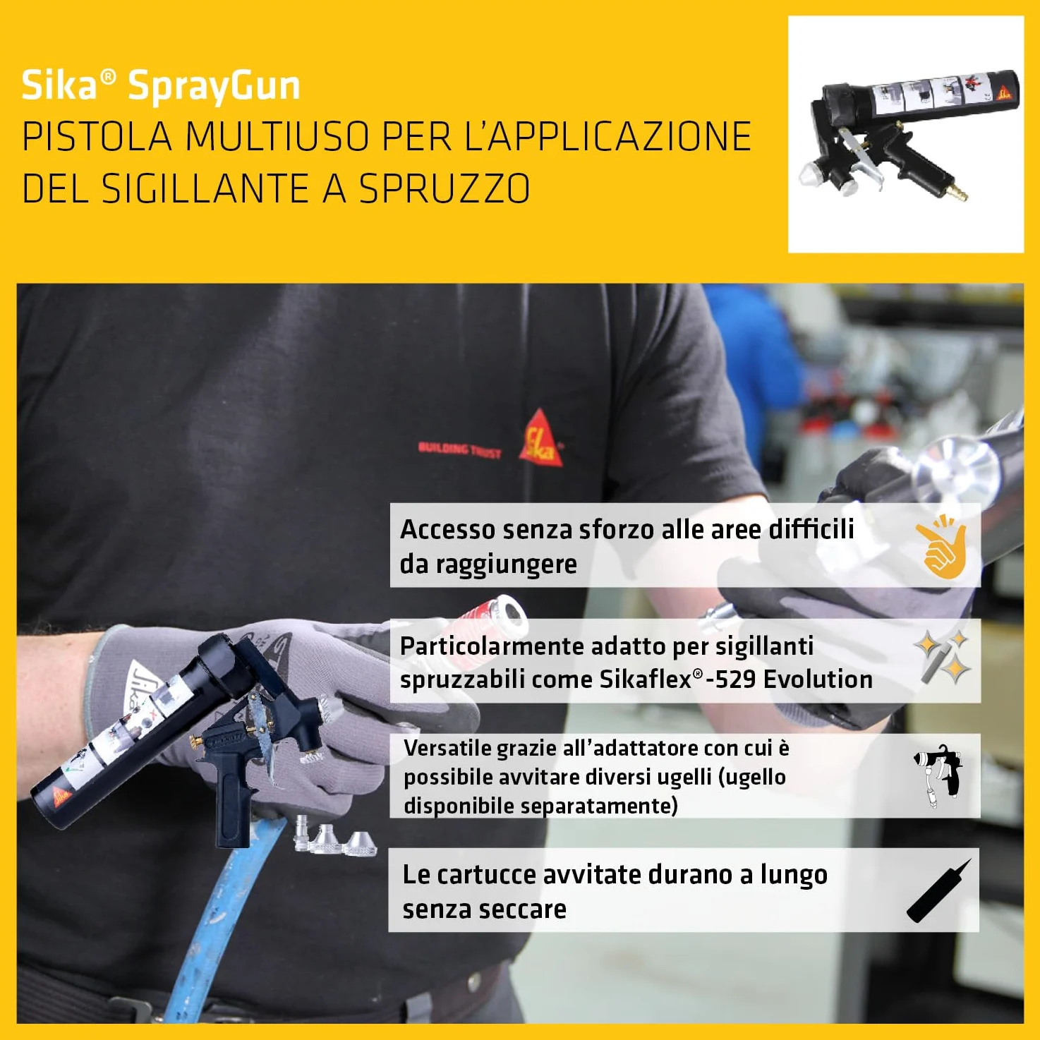 SIKA - Pistola a spruzzo per giunti - Sika Spray Gun - Applicazione facile con aria compressa - Ideale per Sikaflex-529 Evolution - Finitura liscia su giunzioni e pieghe - Massima precisione