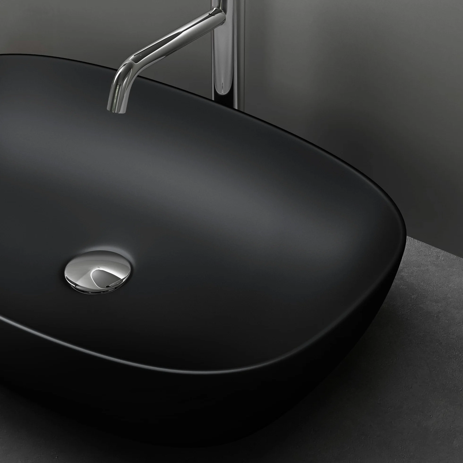doporro Lavabo da Appoggio 60x39,5x14cm, Lavandino Bagno Brüssel104 in Ceramica con Nano Rivestimenti inclusi, Nero opaco