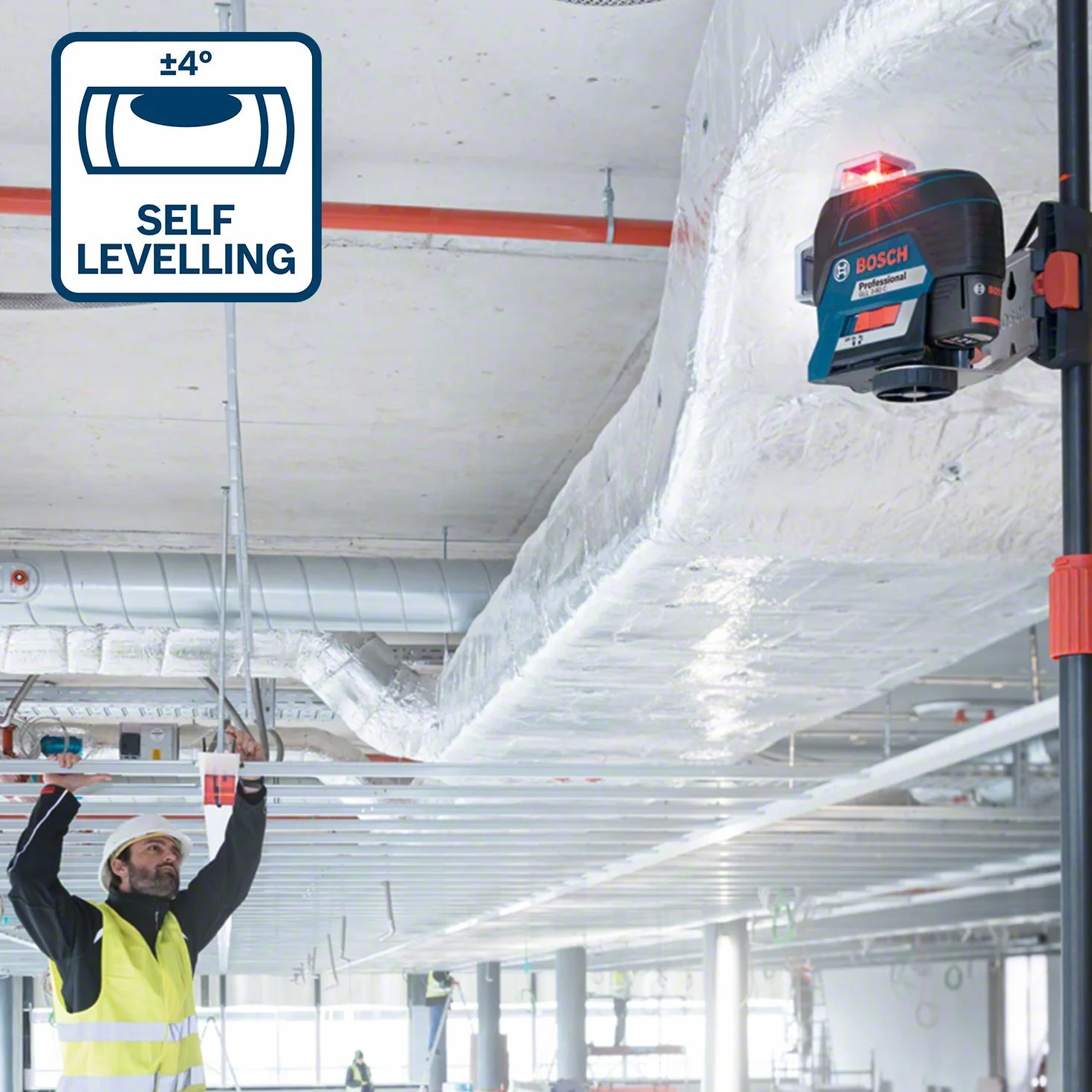 Bosch Professional GLL 3-80 C Livella Laser Rosso, con App, Raggio d’Azione Fino a 30 m, 4 Pile AA, 12 V, Set di 2 Pezzi