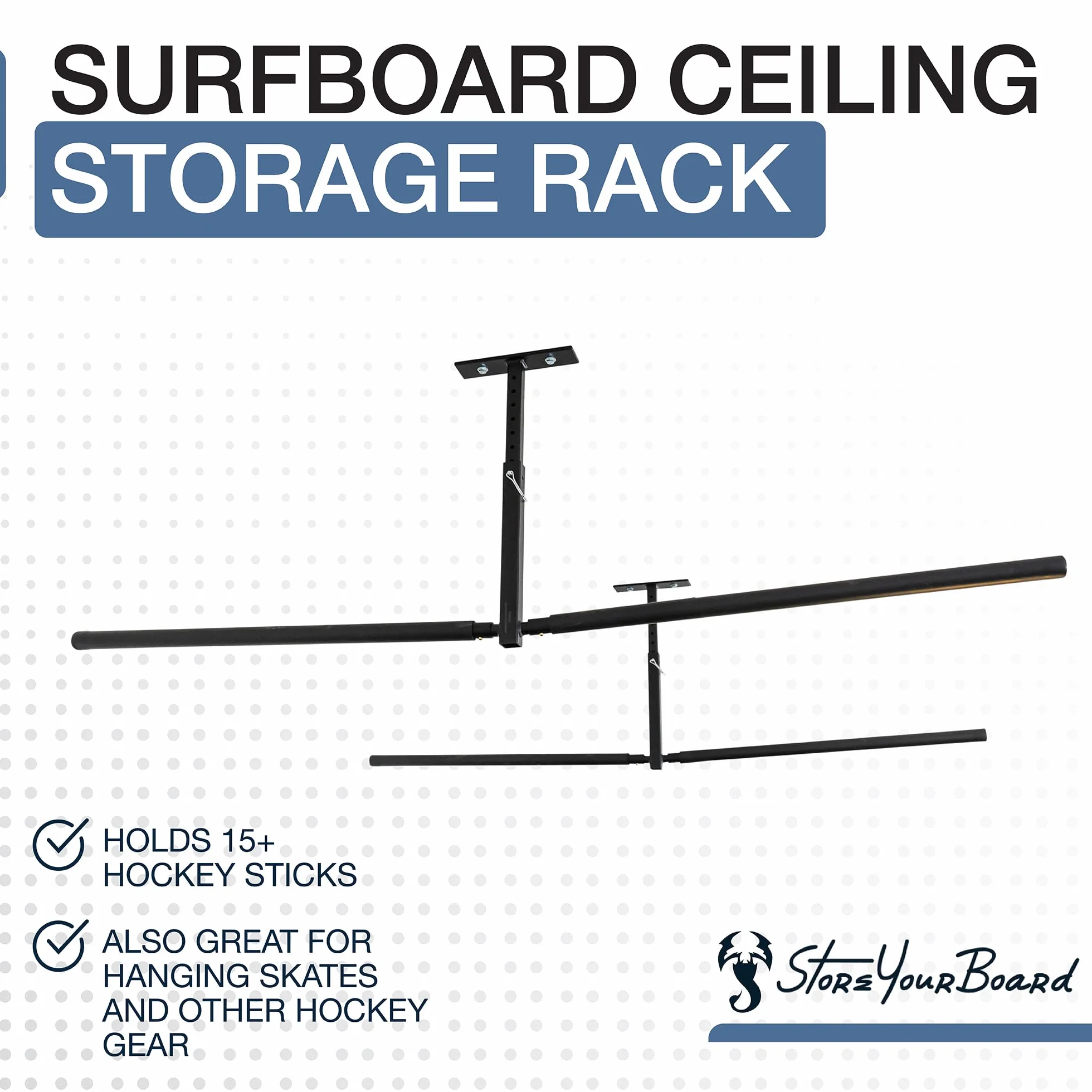 StoreYourBoard Doppio supporto da soffitto per SUP e surf, Hi Port 2, per casa e garage (XL (braccia da 76,2 cm)