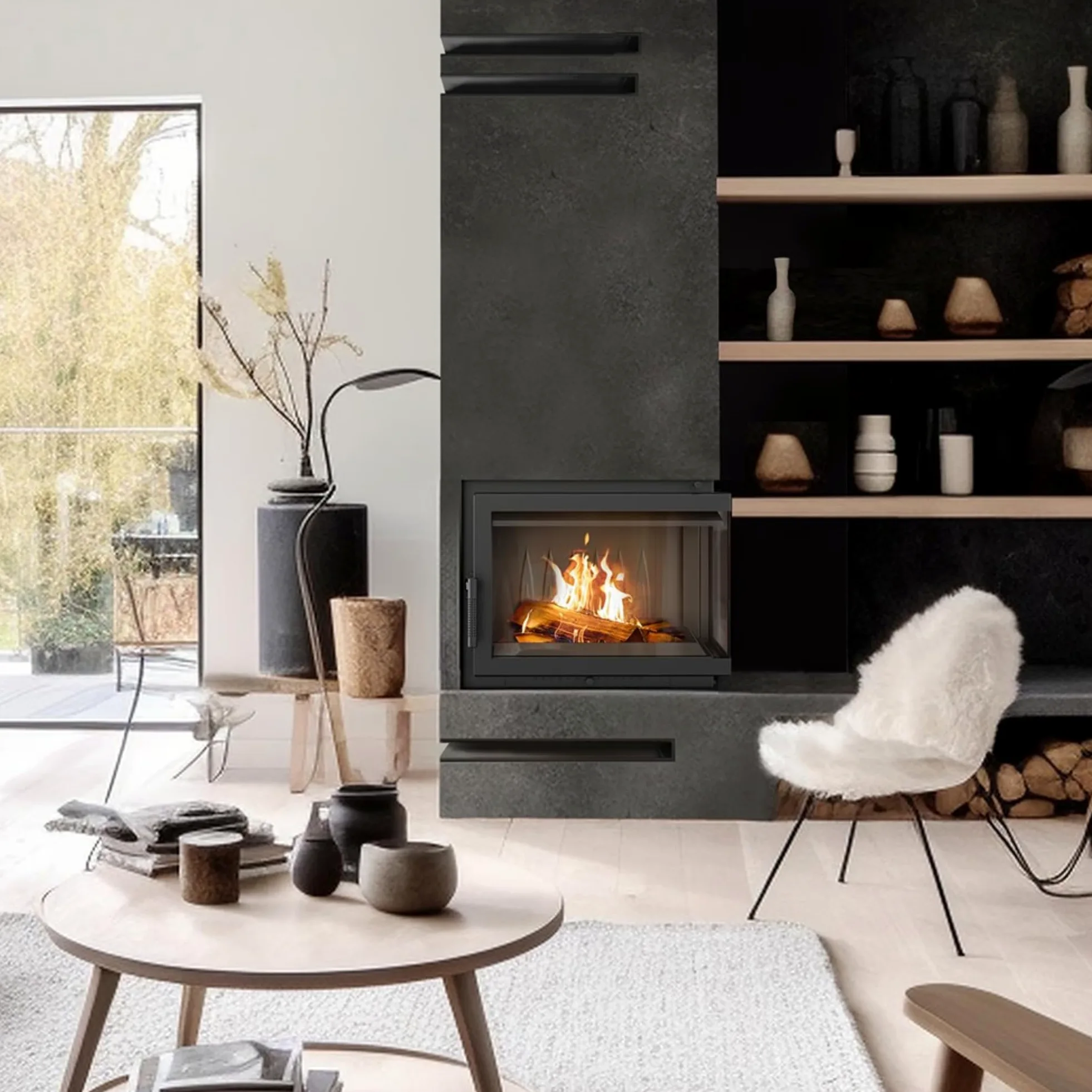 KRATKI SIMPLE Camino a legna 8 kW Ø 150 in ghisa con inserto per presa d'aria - stufa a legna Conforme BImSchV 2, Efficienza termica 80% - Inserto per camino riscalda a 100 m², apertura a sinistra