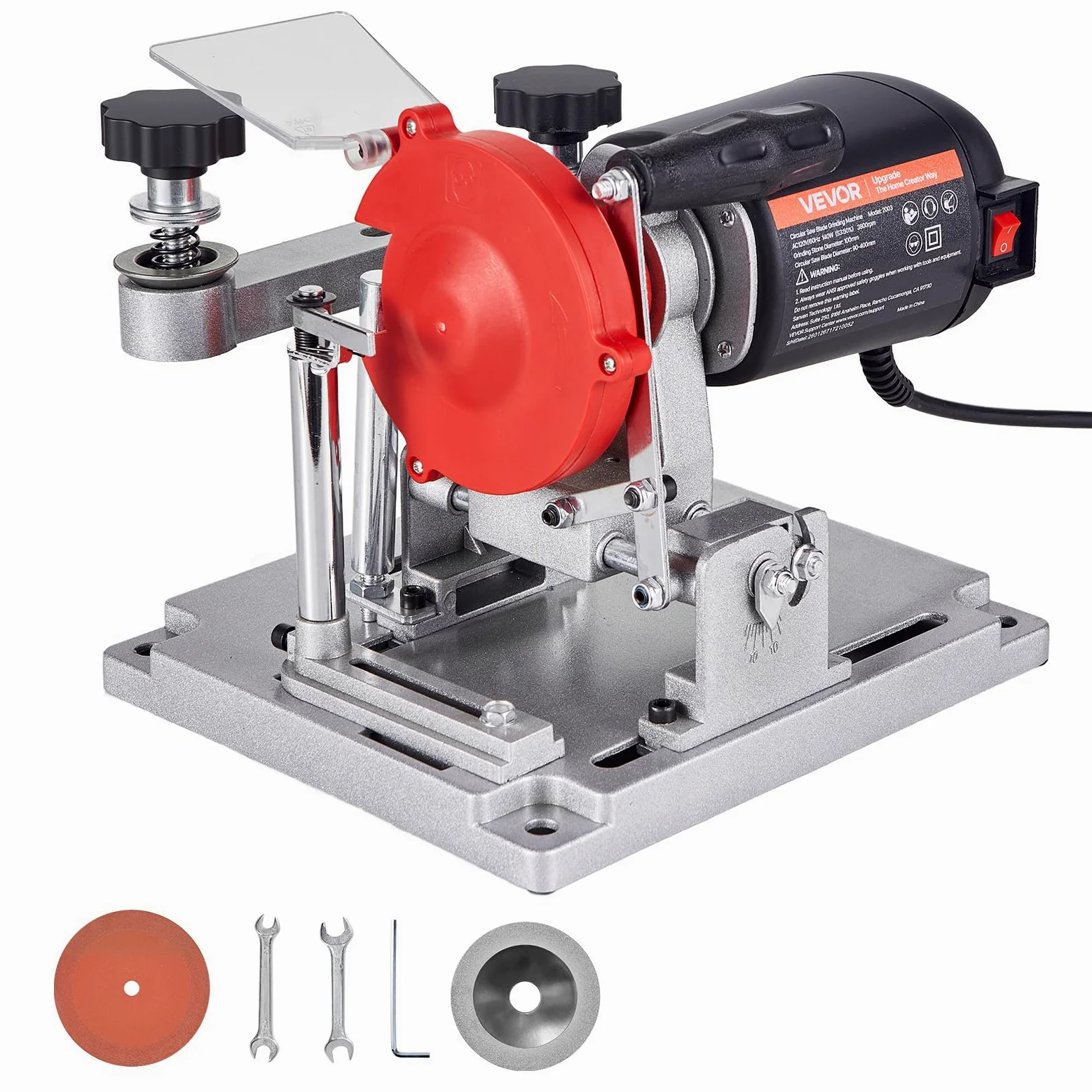 VEVOR Affilatrice per Lame Circolari Potente 140 W e 5700 RPM, Affilatrice per Dischi da Seghe Circolari Mole in Ceramica e Diamante da 10 cm, Adatta per Lame Circolari con Diametro da 9 cm a 40 cm