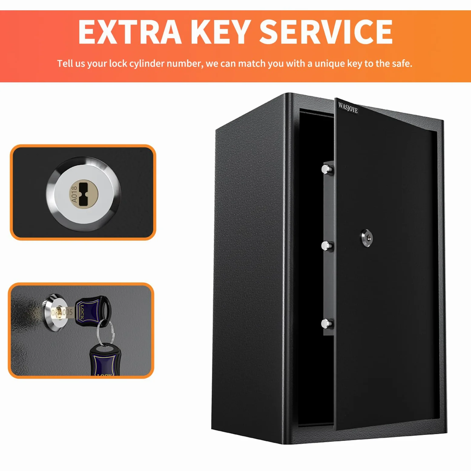 WASJOYE Cassaforte con Chiave, Cassaforte a Muro con Serratura 2 Chiaves (63×37×31cm), Cassetta di Sicurezza da Pavimento, Casa/Ufficio Casseforti da Armadio per Soldi Telefono Medicina Passaporto