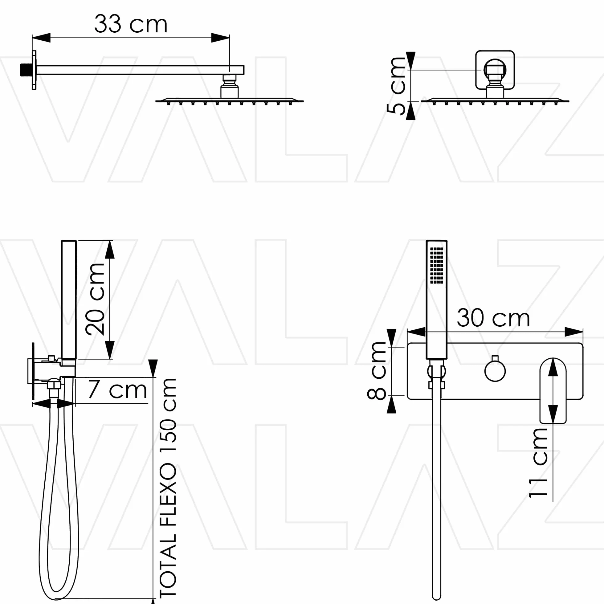 VALAZ Doccia Incasso Nero Opaco | Miscelatore Doccia Incasso Spruzzatore Effetto Pioggia | Installazione a Parete Facile | Inossidabile, Rotondo, Spruzzatore 20 cm, Serie Miño