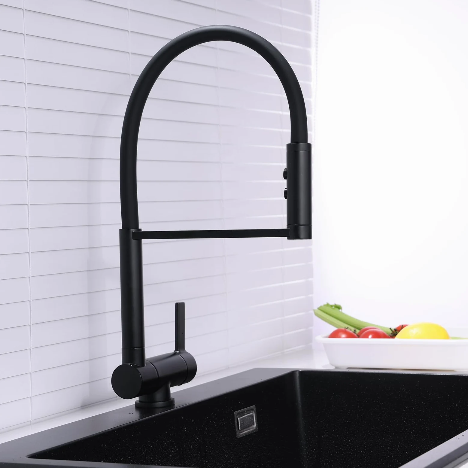Rubinetto Lavello Cucina con Doccetta Nero Miscelatore Cucina Pieghevole Sottofinestra Rubinetti Cucina Flessibile con 2 Tipi di Spruzzo