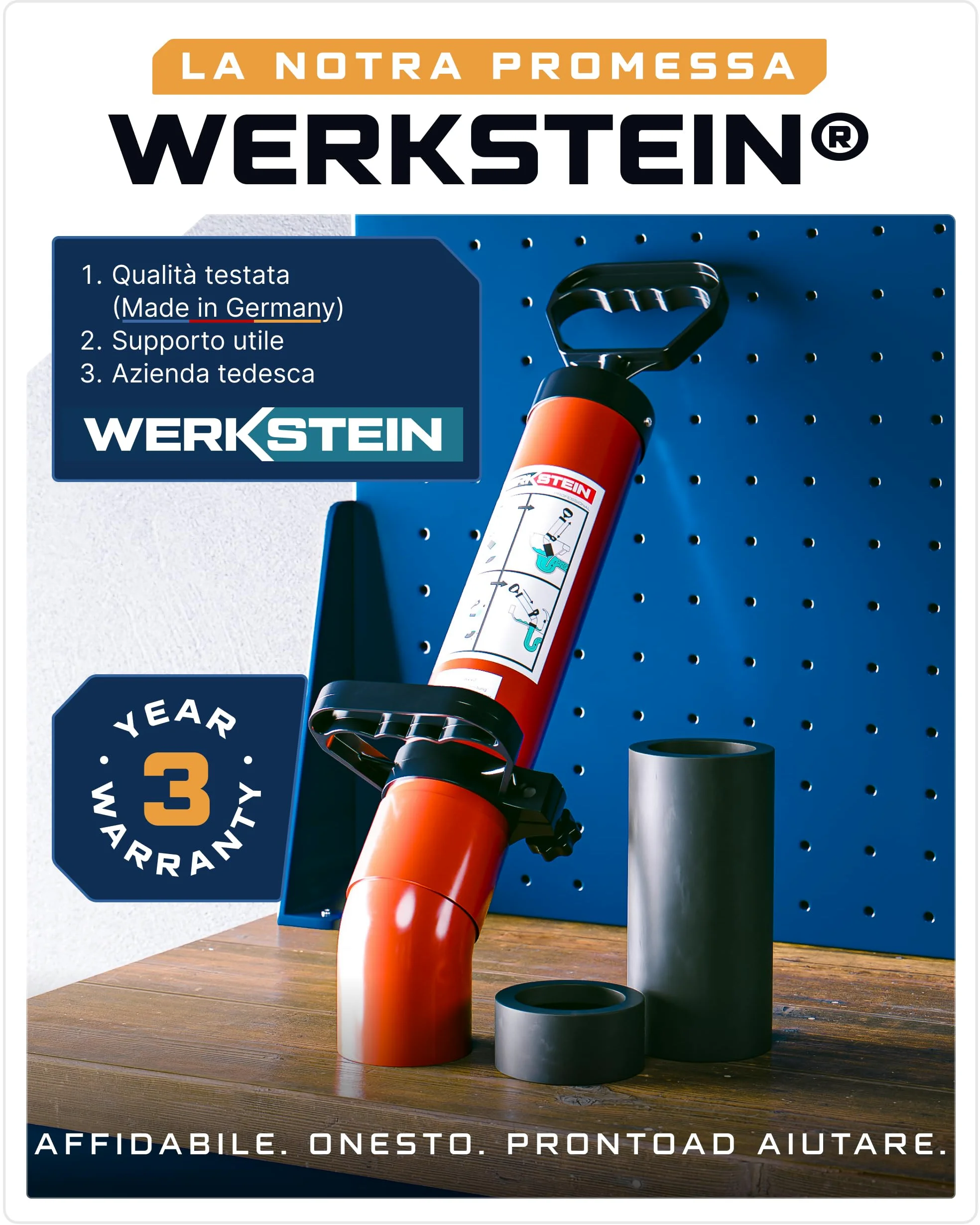 WERKSTEIN Sturascarici ad alta pressione I Stura lavandini e scarichi professionale I Pompa sturalavandini e scarici di alta qualità I per una pulizia rapida ed efficace dei tubi I Incl. 2 adattatori