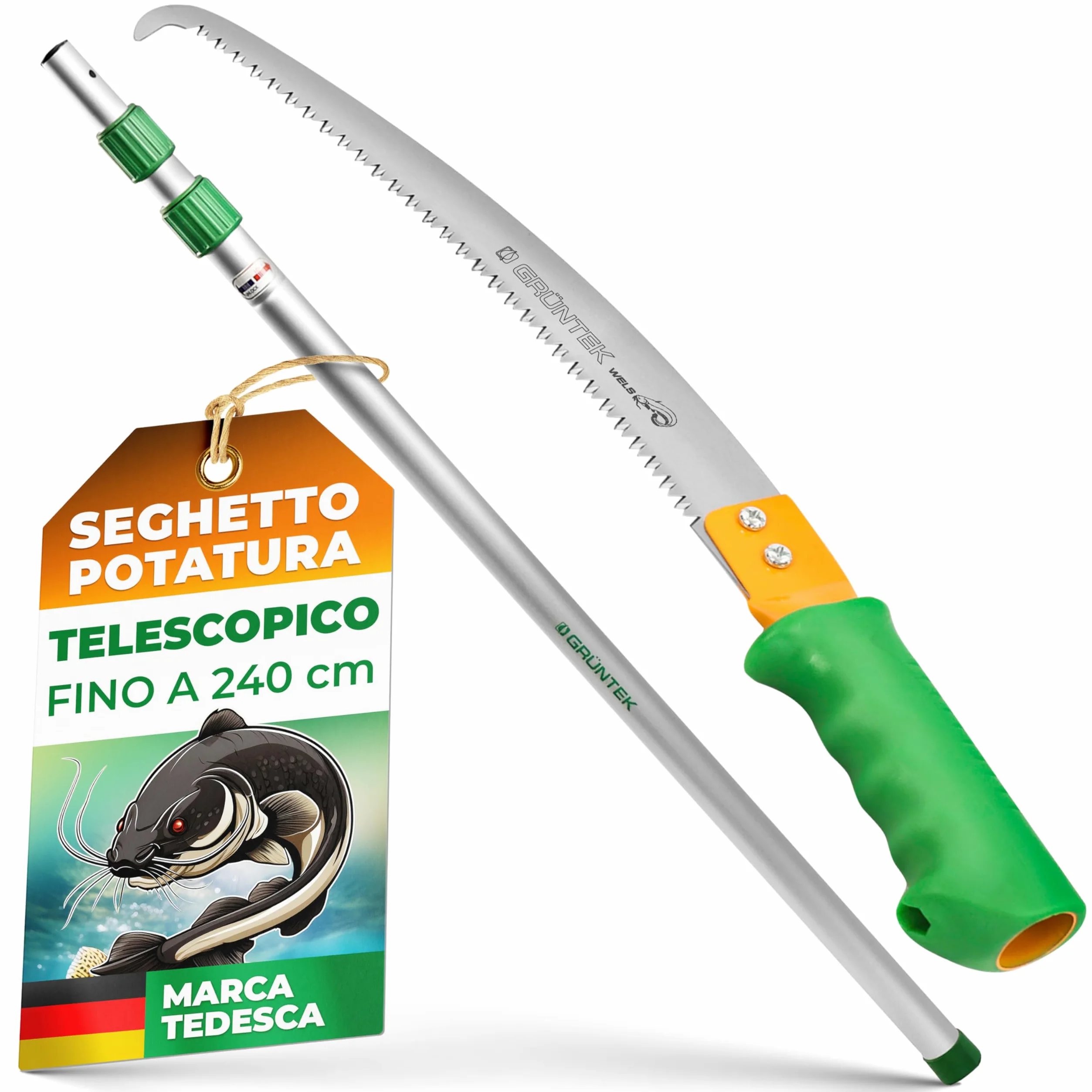 GRÜNTEK Seghetto per Potatura con Pertica Telescopica 100-240 cm. Sega da Giardino Compatibile con svettatoio B096Y5T5VT