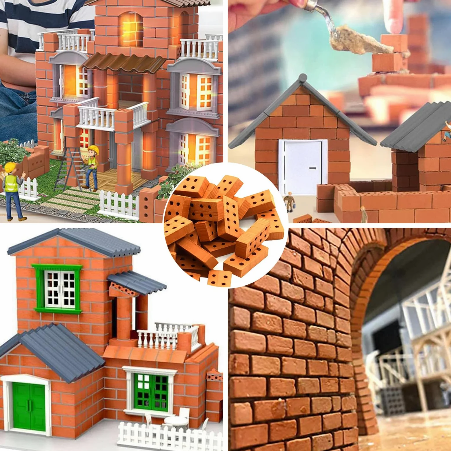 Koorium 100 mini mattoni in miniatura mattoni da costruzione, mattoni, per fai da te, casa delle bambole da giardino, decorazione per la casa dei giocattoli