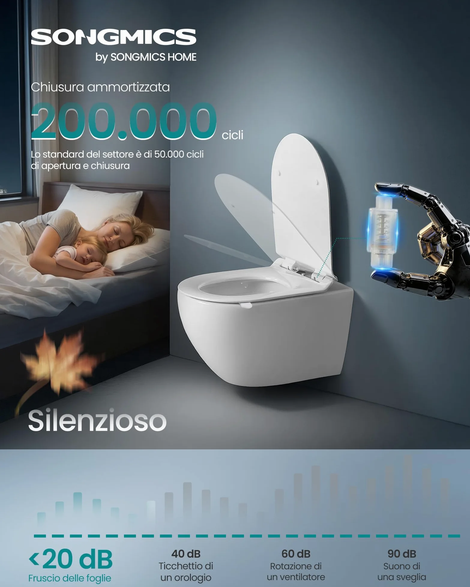 SONGMICS Sedile WC a Forma di D Lungo, Copriwater a Chiusura Rallentata, Sgancio Rapido, Asse WC Universale Facile da Montare, Sedile Water in Urea-duroplast, Regge 300 kg, Bianco BTL102WZ01