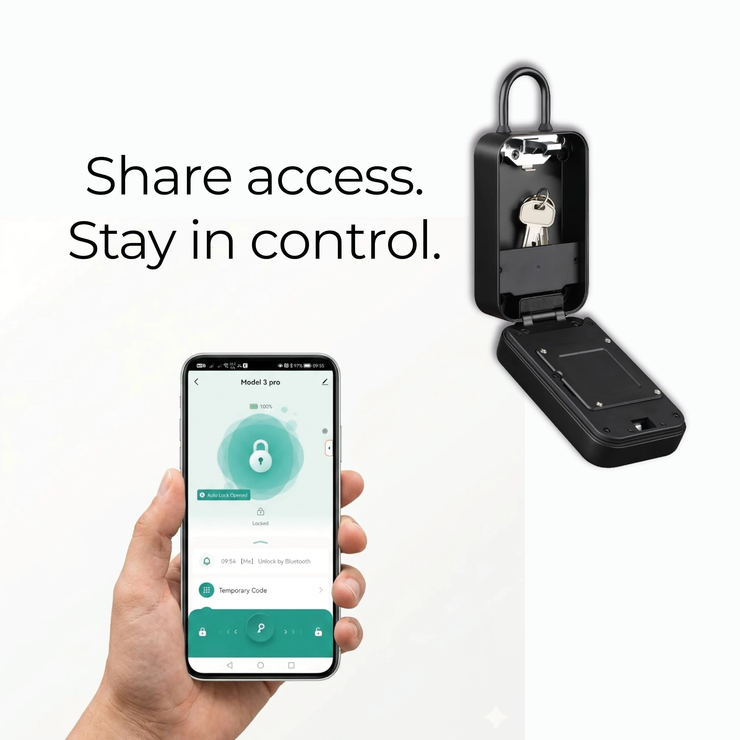 Smart KeyBox - Smart Key Box in alluminio nero - Tastiera a tasti, Sensore di apertura, Gateway Bluetooth/Wi-FI 2,4 GHz aggiunto - App Tuya