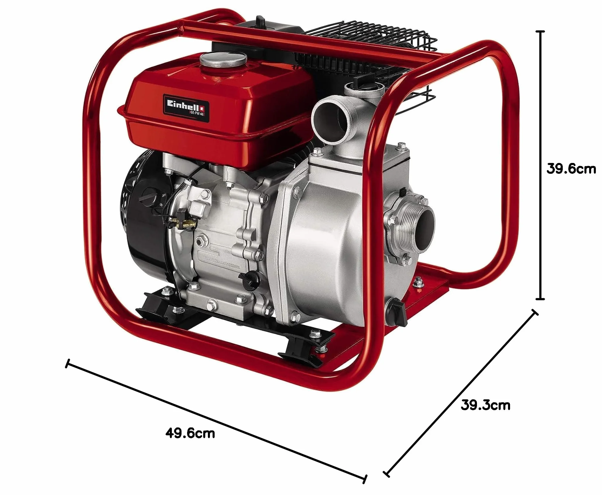Einhell GE-PW 46 Motopompa (motore benzina 4 tempi, 4600 W - 6,3 HP, portata max 23000 L/h, prevalenza 26 m, altezza aspirazione max 6,5m, serbatoio benzina 3,6 l, dispositivo arresto mancanza olio)
