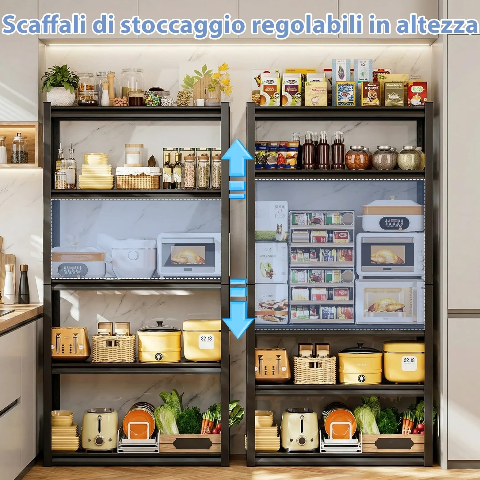 Himimi Scaffale Metallico Industriale 5 Ripiani 1000 kg Scaffale di Stoccaggio Robusto con Ripiani Regolabili in Altezza Scaffale Aperto per Cantina Garage Magazzino Cucina Scaffale 90x40x182 cm Nero