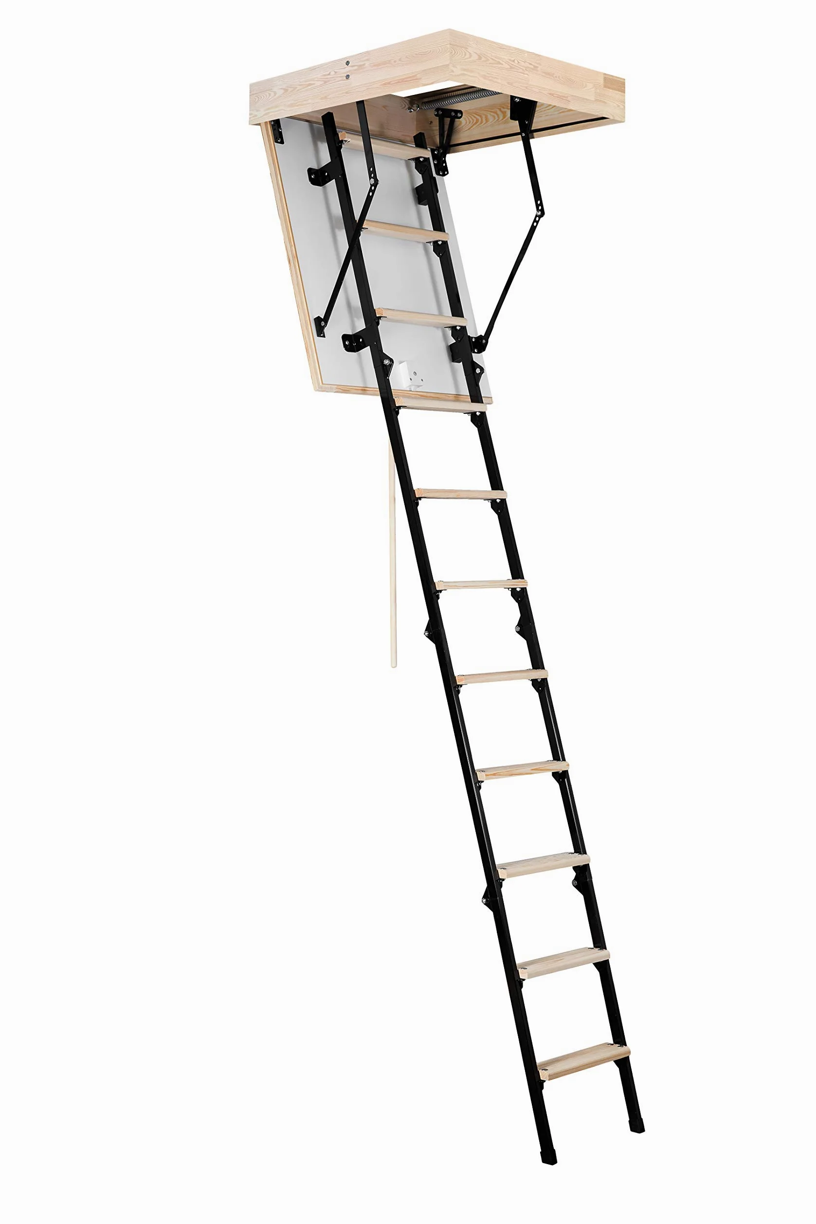 PAFEN Oman - Mini scala termica da pavimento, in metallo e legno, valore U: 1,22 W/m2.K, 80 x 60, capacità di carico 150 kg, chiusura a scatto, anelli di protezione per il controllo dell'altezza