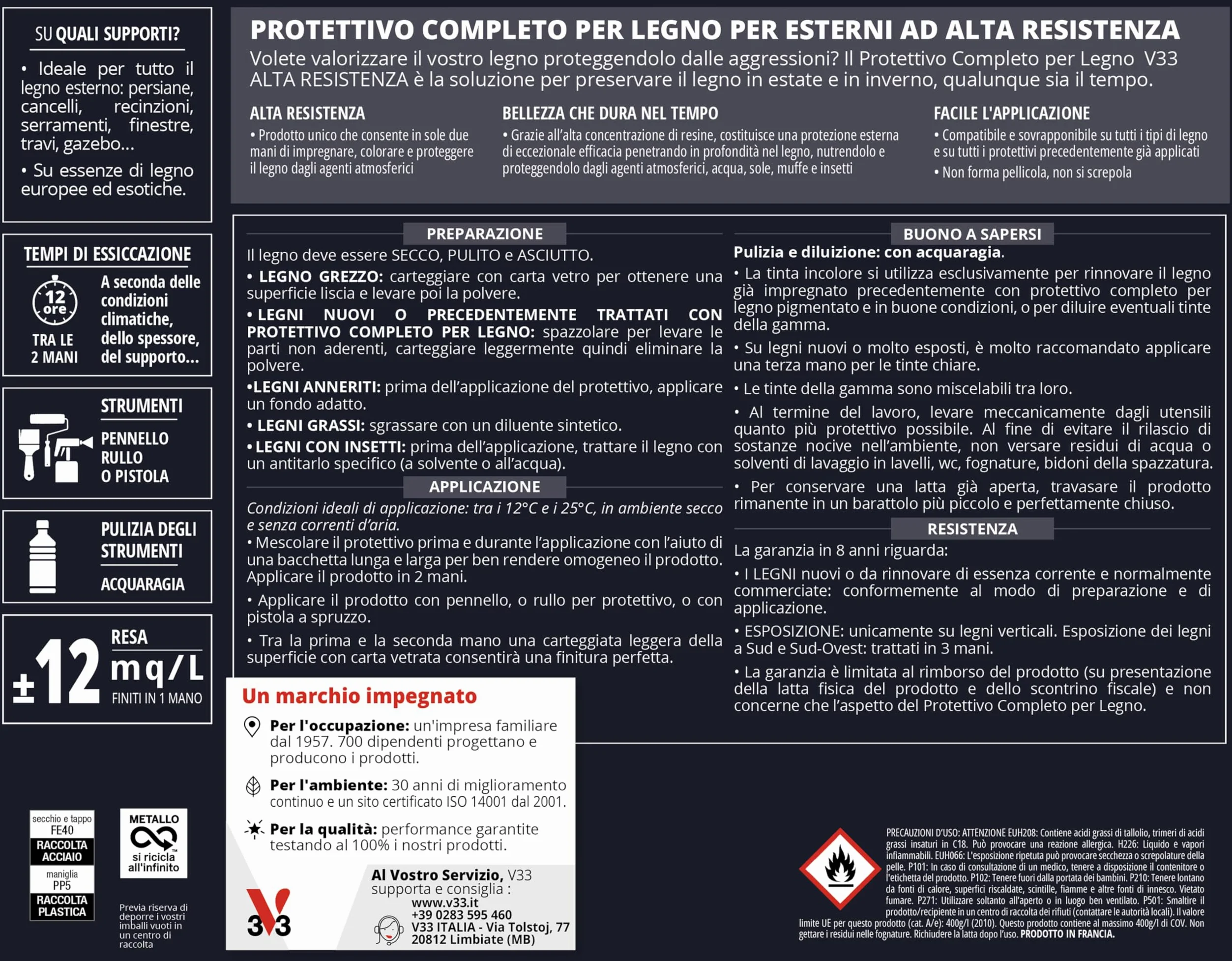 V33 Protettivo Completo per Legno a Solvente Alta Resistenza Noce Scuro 2,5 L