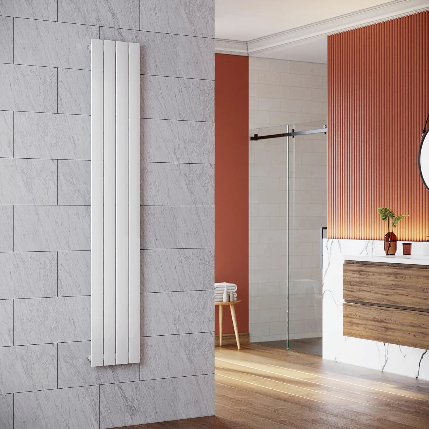 SONNI radiatore termoarreto a parete 1800 x 311 x 48 mm, termosifone a soggiorno potenza 536 W, radiatore verticare strato singolo da bagno, connessioni centrali G 1/2" - Bianco