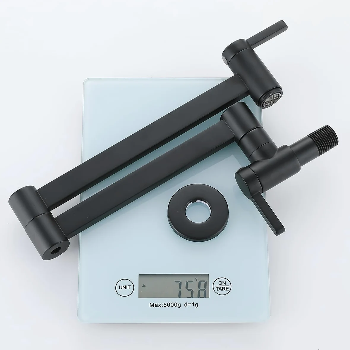 HomeLava Rubinetto da cucina nero a parete, Rubinetto riempitore per pentola, Rubinetto a muro in ottone Pieghevole, Girevole a 360°, 2 maniglie (nero)