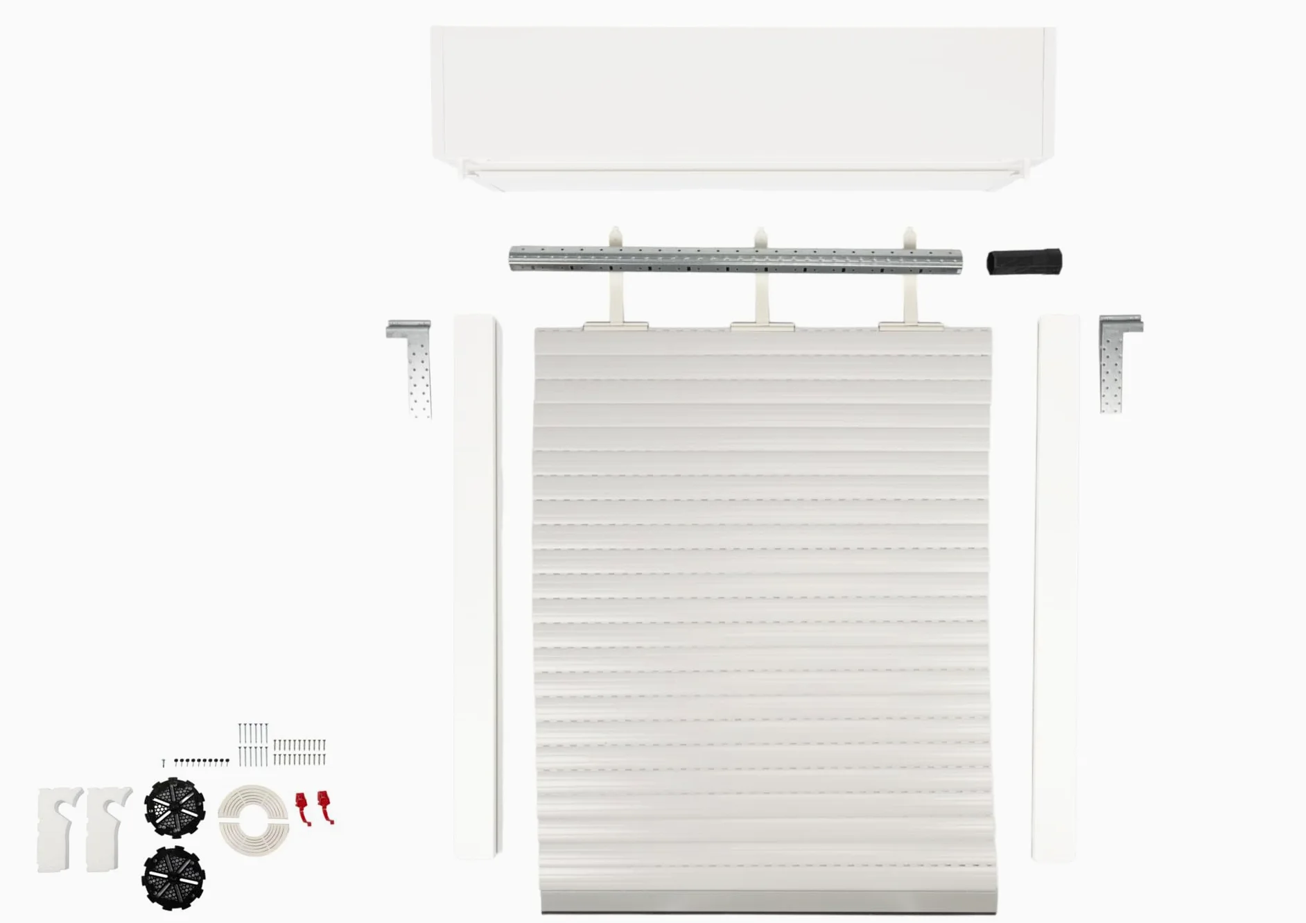 Schellenberg 39054 - Set di tapparelle a soffitto per finestre, sistema di tapparelle Mini, PVC, 75 x 90 cm, bianco/grigio, regolabile in altezza e larghezza, incl. isolamento EPS e accessori per il