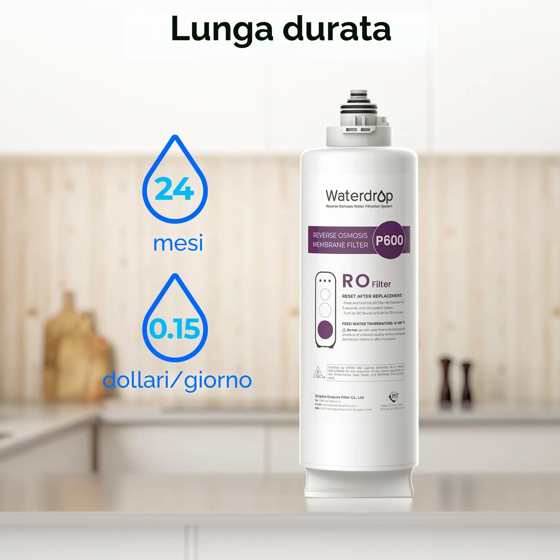 Waterdrop Filtro WD-G3P600-RO, certificado NSF, repuesto para sistema de ósmosis inversa WD-G3P600, 2 años de vida útil