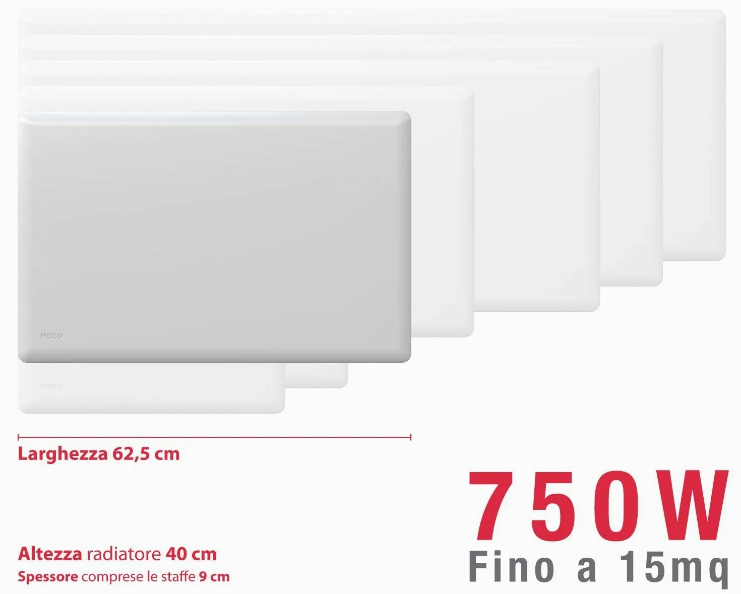NOBO E82440007 Pannello riscaldante norvegese da parete con termostato NCU-2Te potenza 750W, Bianco