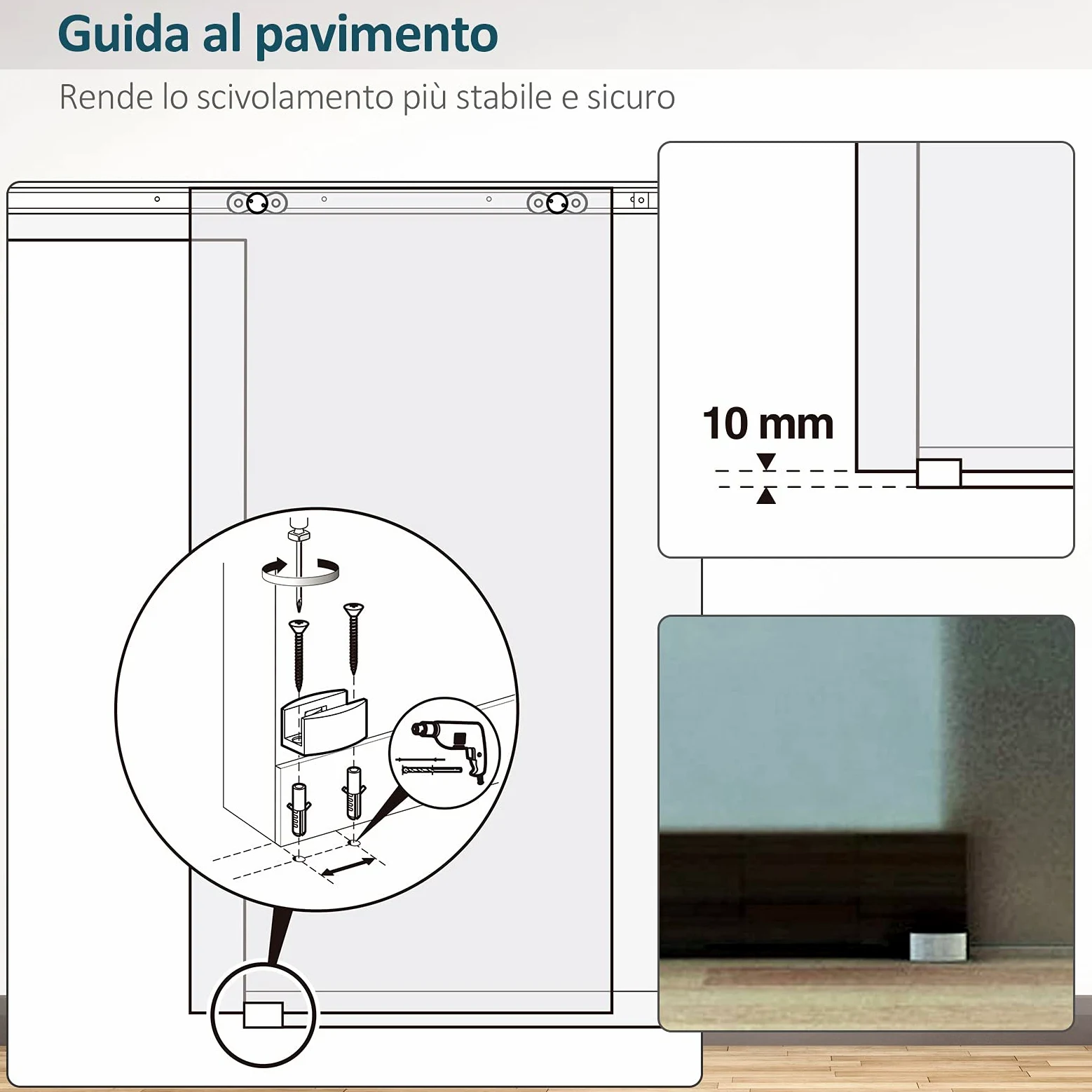 HOMCOM Porta Scorrevole in Vetro Smerigliato con Binario in Alluminio per Bagno Cucina Studio Vetro 205cm
