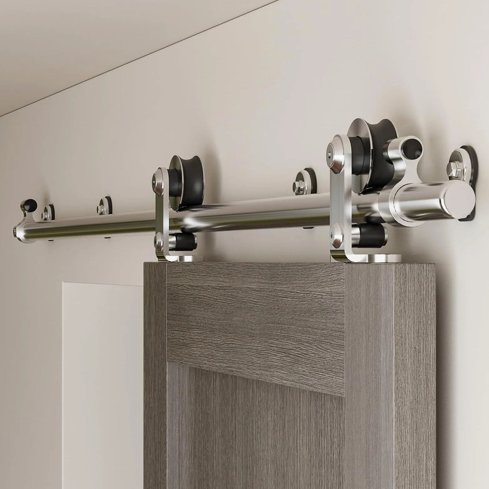 CCJH 5.5FT/167cm Acciaio Inossidabile Binario per Porta Scorrevole Kit Acciaio Inox Accessori per Una Porta Scorrevoli di Legno