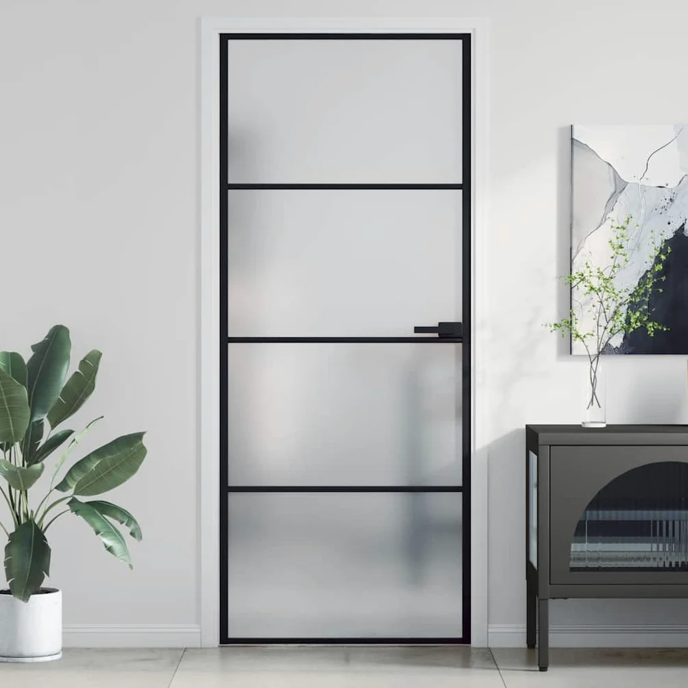 vidaXL Porta Interni Sottile Nera 83x201,5cm Vetro Temperato Alluminio