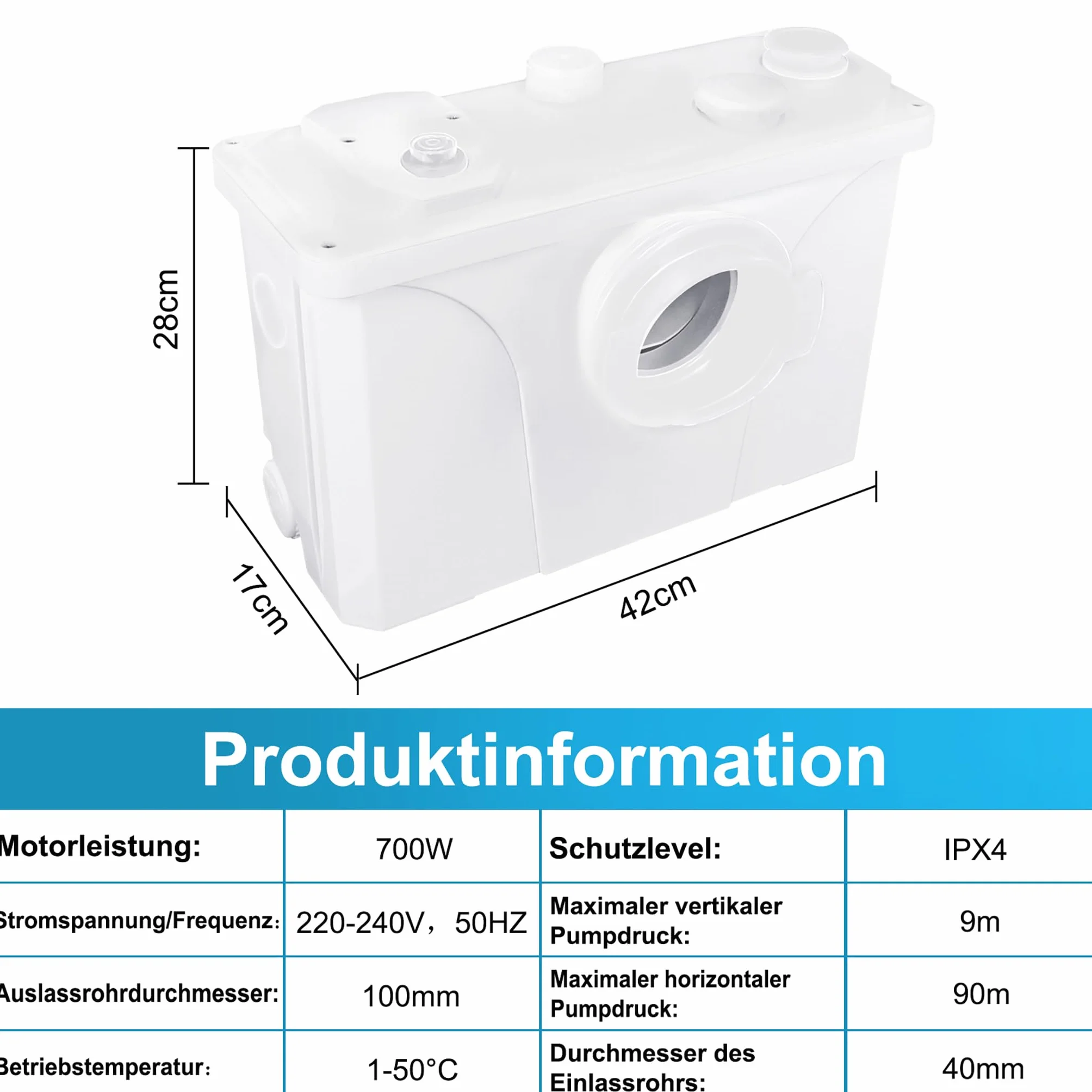 Froadp Pompe per Fognature Sanitarie da 700W Sistema di Sollevamento per uso Domestico Pompa per Fognature, Lavabo da Cucina, per WC e Lavabo, con Filtro a Carbone e Pannello di Servizio Rimovibile