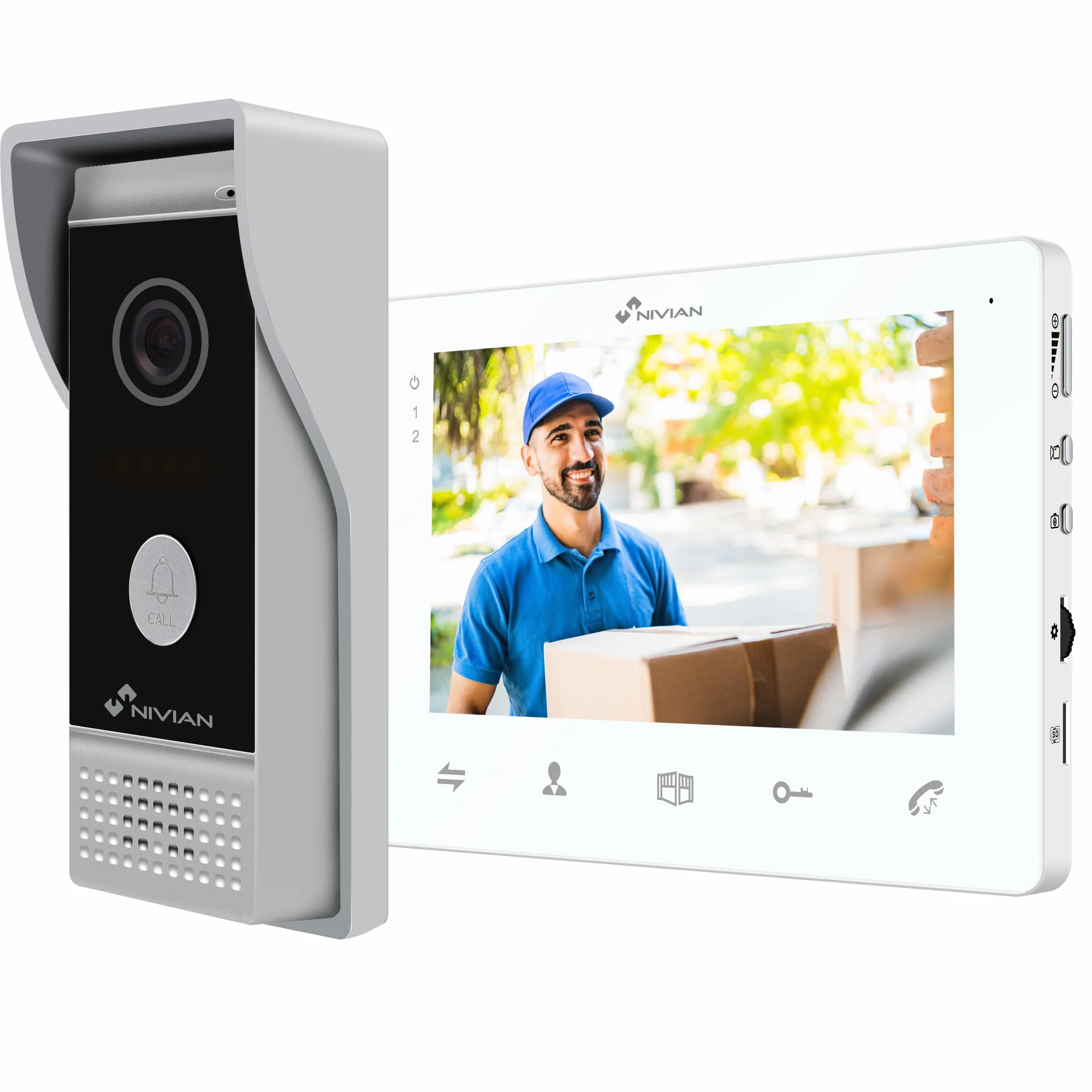 NIVIAN Videocitofono 2 Fili Analogico con Monitor 7" HQ Schermo Interno con Audio Bidirezionale | Piastra Esterna IP65 Antivandalica con Visione Notturna, Apriporte Elettrico. Smart Security