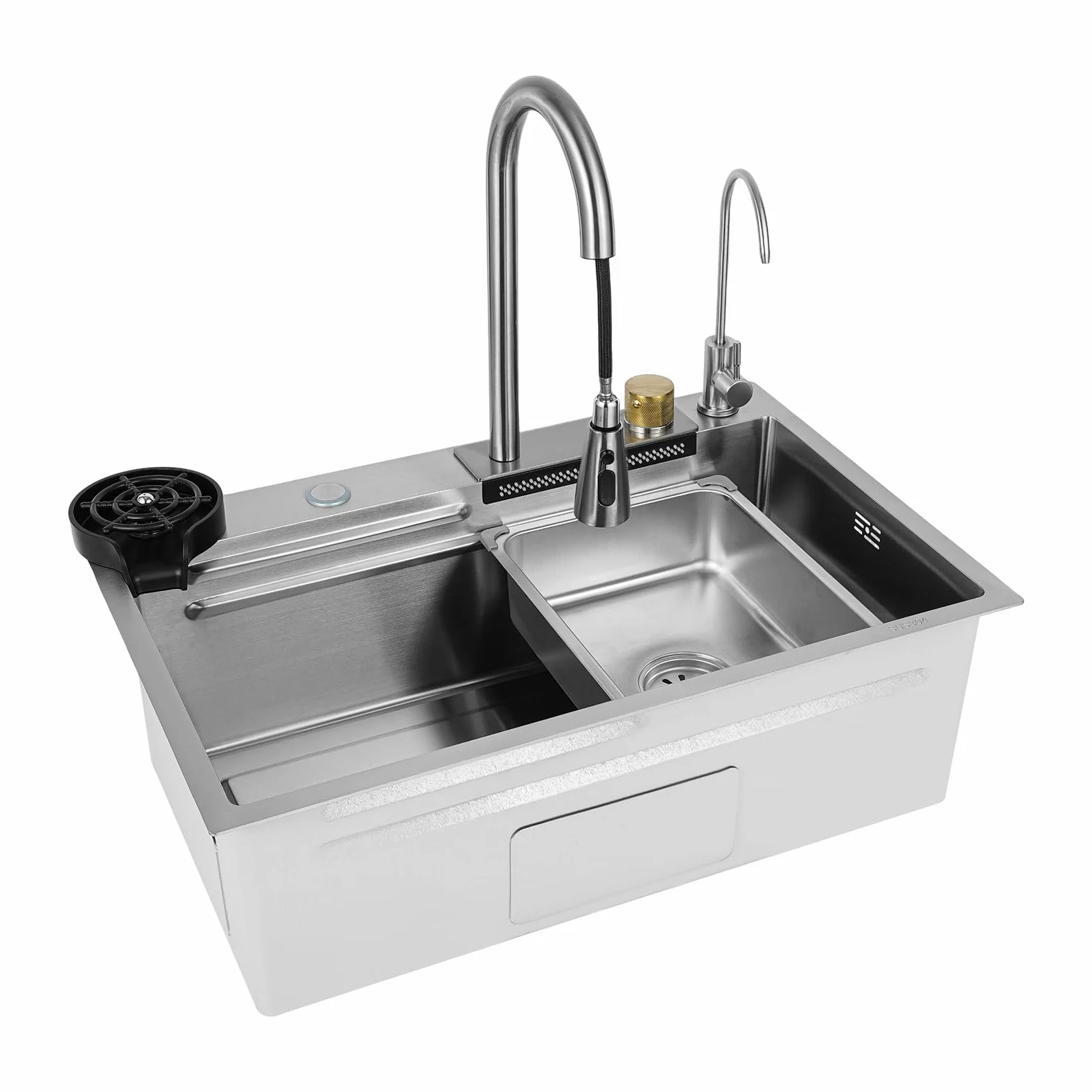 Lavandino da cucina a cascata, lavello in acciaio inox, lavelli per la casa, lavello integrato con rubinetto rimovibile