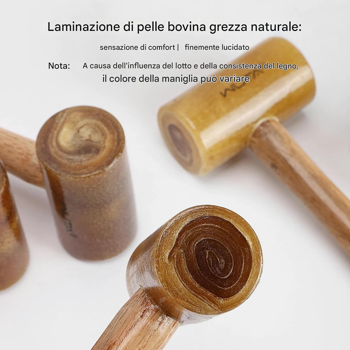 WUTA Bacchetta in pelle grezza, martello in pelle, strumento di punzonatura, buona capacità di tampone (48 mm)