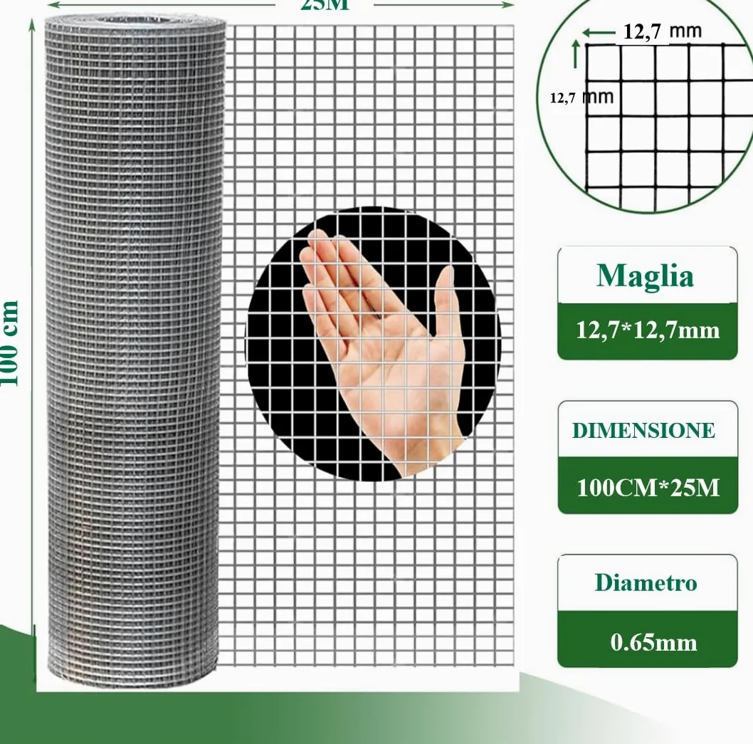 Amagabeli1M X 25M Zincato Maglia Quadrata Rete Giardino Saldatura 12,7mm a Calda Rete a Maglia Spessore 0,7mm Metallo Rete metallica Pollaio Rete metallica Saldata Gallina Chiusure VoliereDA130