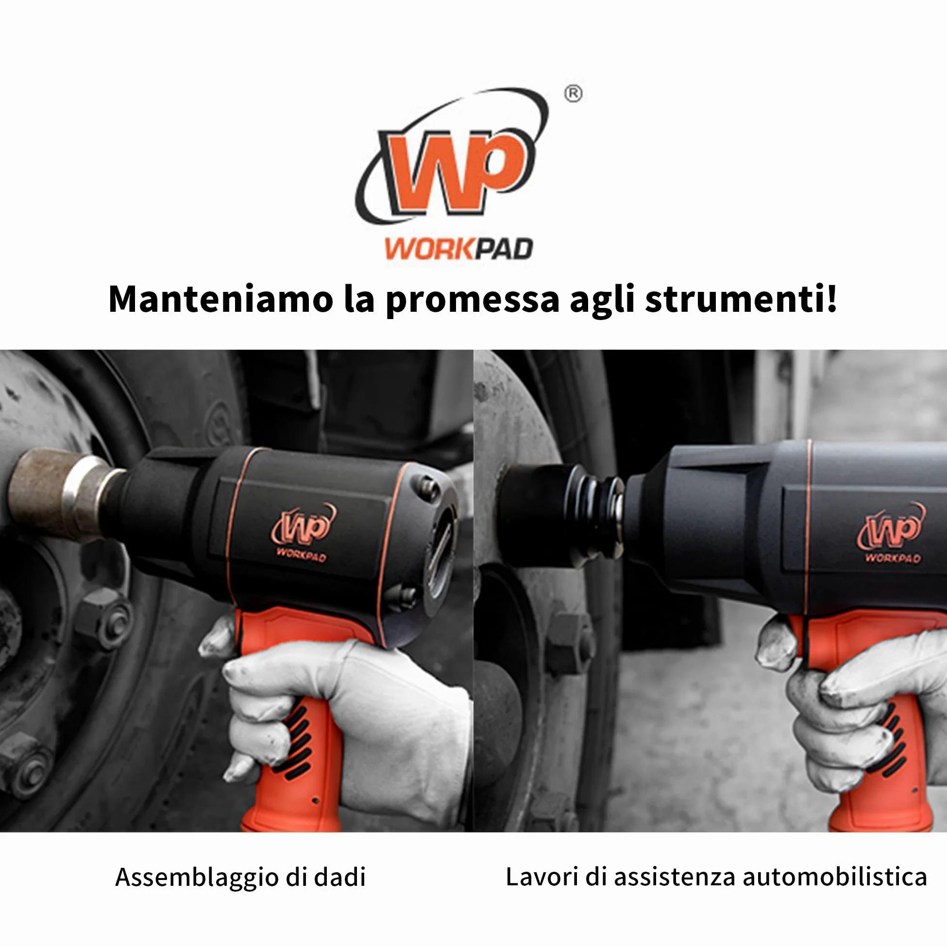 WORKPAD Avvitatore a impulsi pneumatico Twin Turbo, coppia di serraggio max. Coppia di allentamento 2000 Nm, attacco quadro 19 mm (3/4 di pollice), avvitatore a impulsi ad aria compressa.