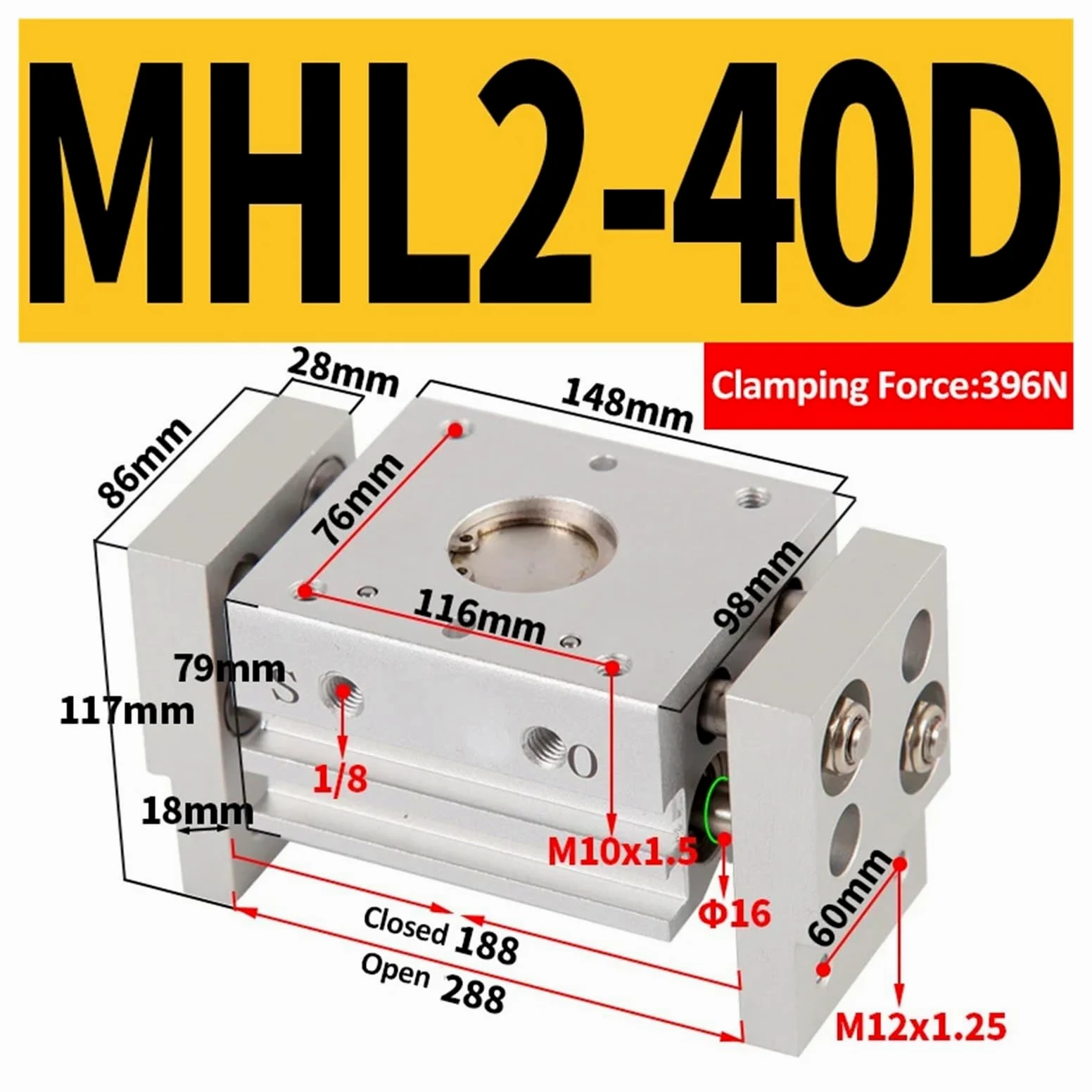 Pinza pneumatica a doppio effetto con cilindro pneumatico L2 10D/16D/20D/25D/10D1/16D1/20D1/25D1 Pinza pneumatica Risposta rapida, per la produzione(MHL2-40D)