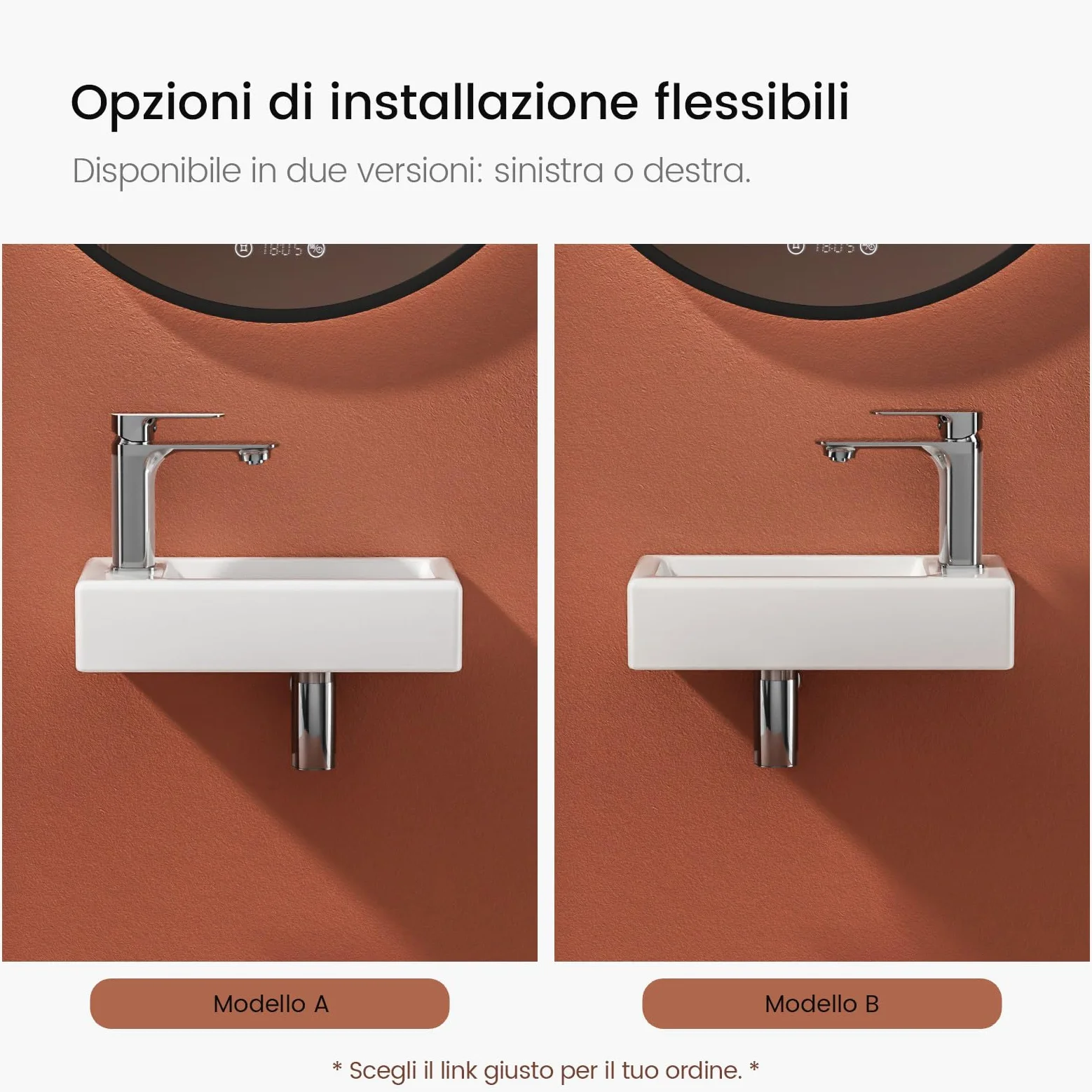 EMKE Lavabo Sospeso 405 x 205 x 105 mm – Lavabo Compatto ed Elegante per Piccoli Bagni e WC Ospiti – Rubinetto a Destra, Installazione a Parete,Bianco Lucido