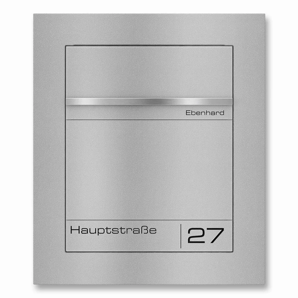 Metzler Cassetta postale da incasso grigio alluminio RAL 9007 – acciaio verniciato a polvere con targhetta nome in acciaio inox incisa – impermeabile, design a filo muro formato DIN A4