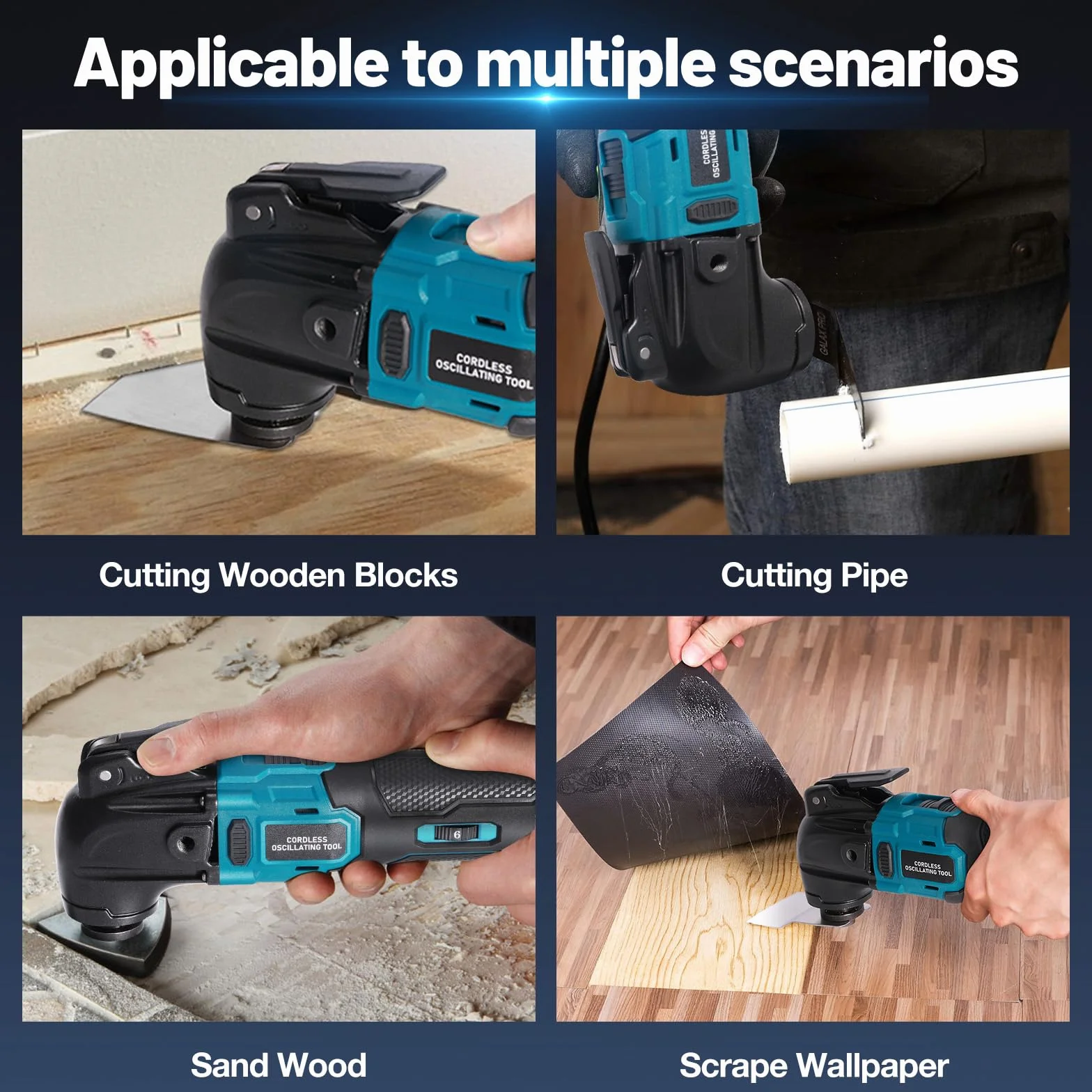 Utensili multifunzione oscillanti blayram, Senza Spazzole Multiutensile Oscillante Compatibile con Batteria Makita 18V, 6 Velocità Regolabili, Utensile Multifunzione per Separare