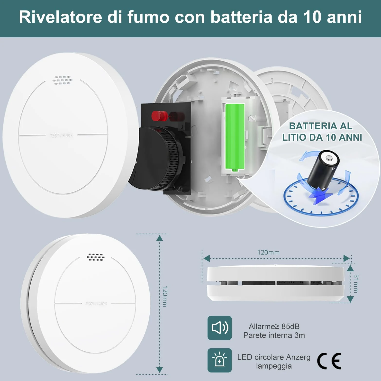 Safeliveo Rilevatore di fumo interconnesso WiFi, rilevatore di fumo con batteria da 10 anni, set da 5 con stazione base, certificato TUV Rheinland, set di allarme fumo con controllo tramite app